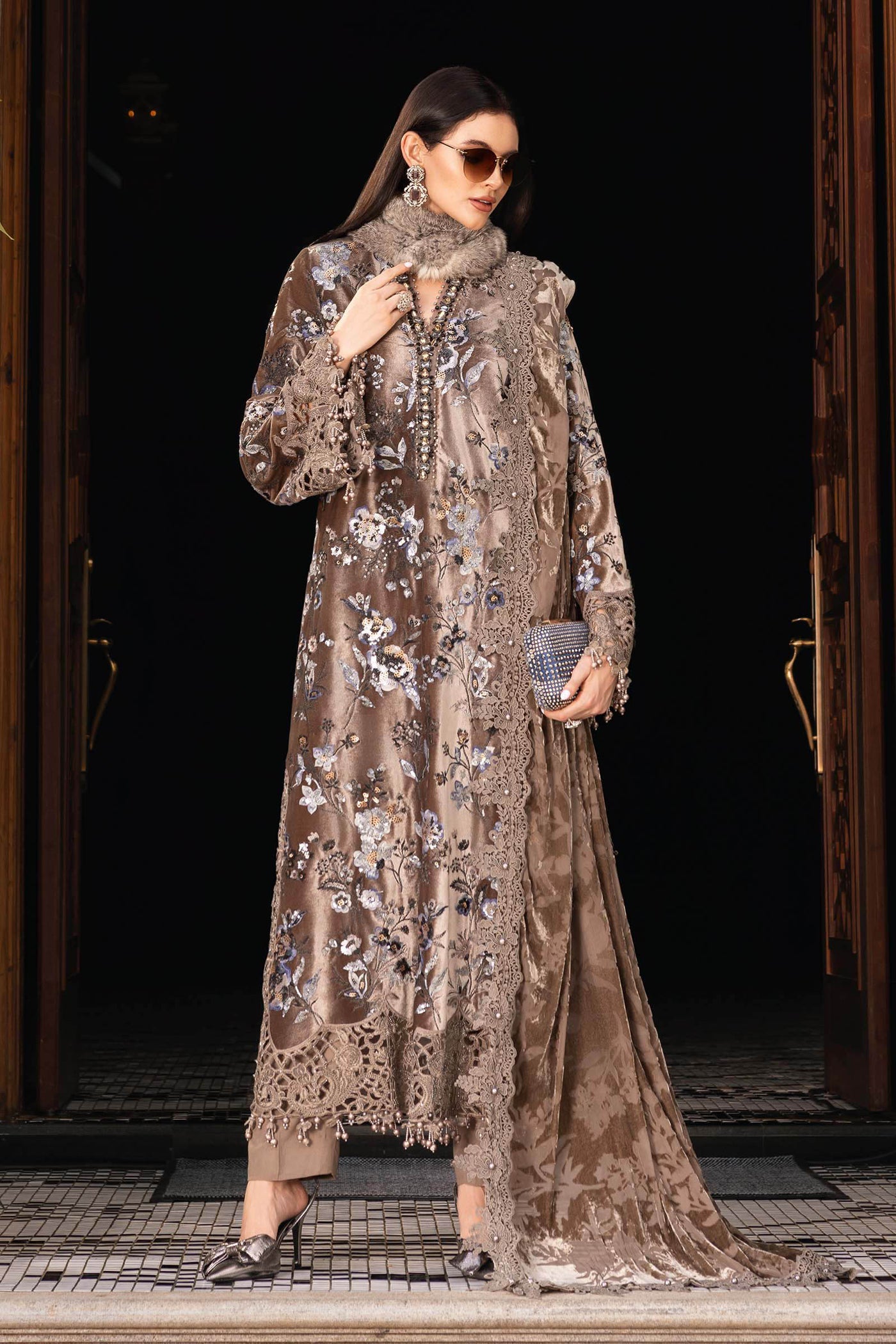 3 Piece Unstitched Embroidered Velvet Suit