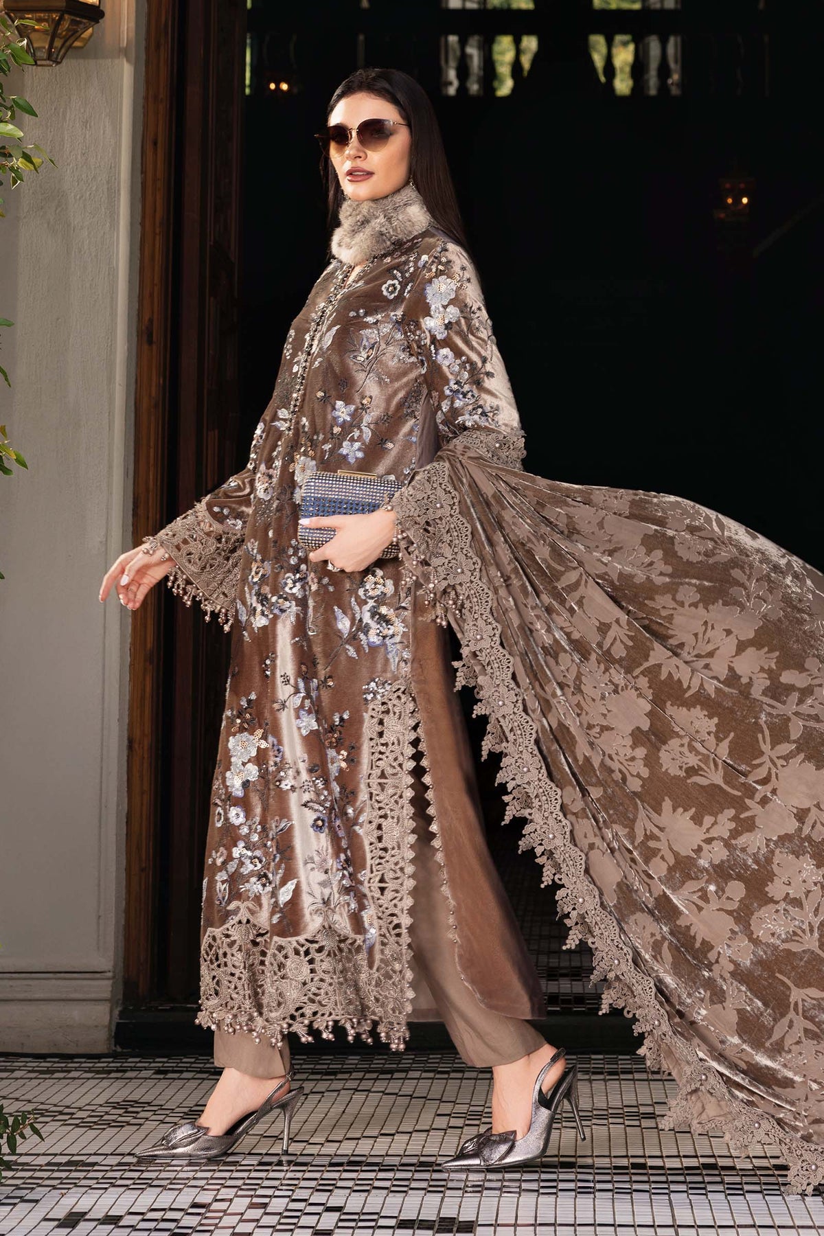 3 Piece Unstitched Embroidered Velvet Suit