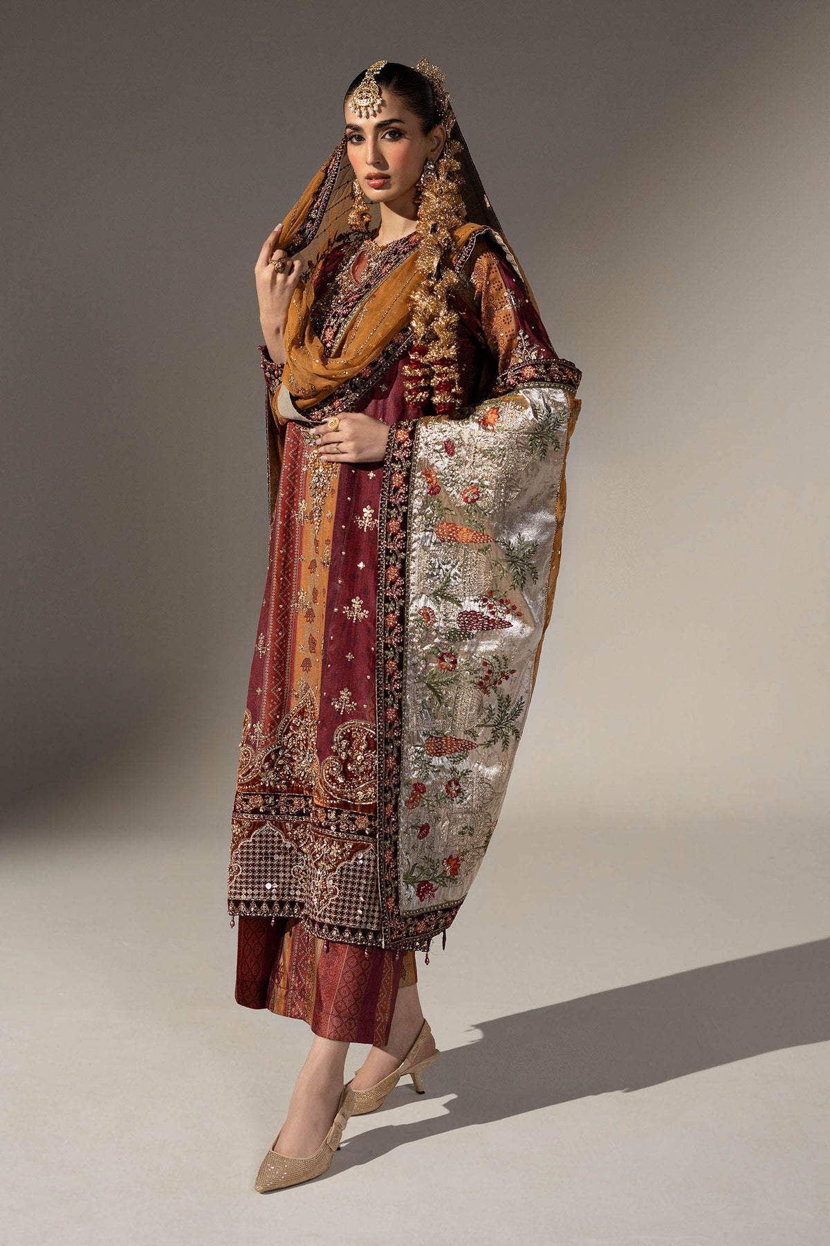 3 Piece Embroidered Raw Silk Suit