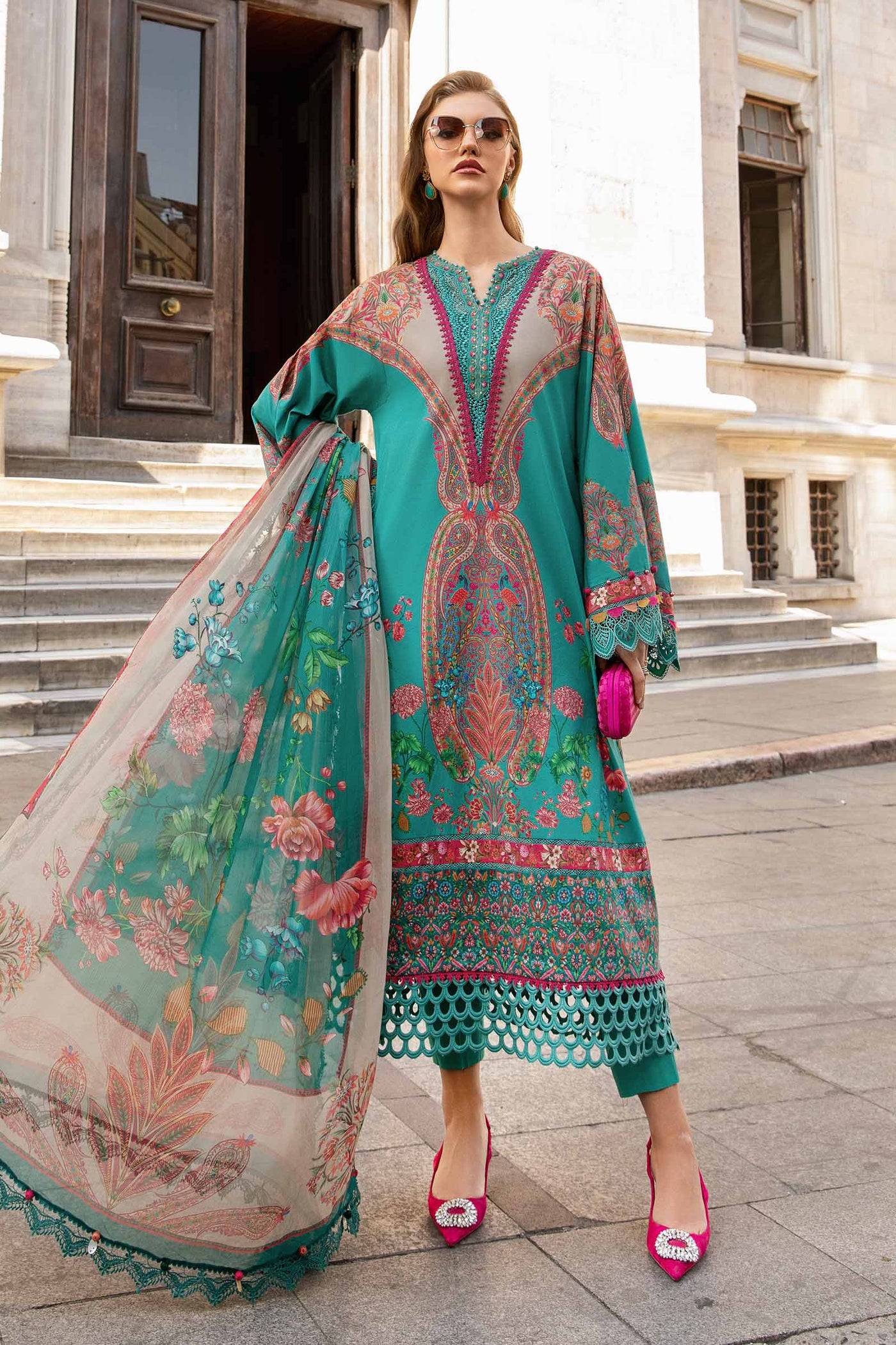 3 Piece Unstitched Printed Cambric Suit | Mpt-2304-A