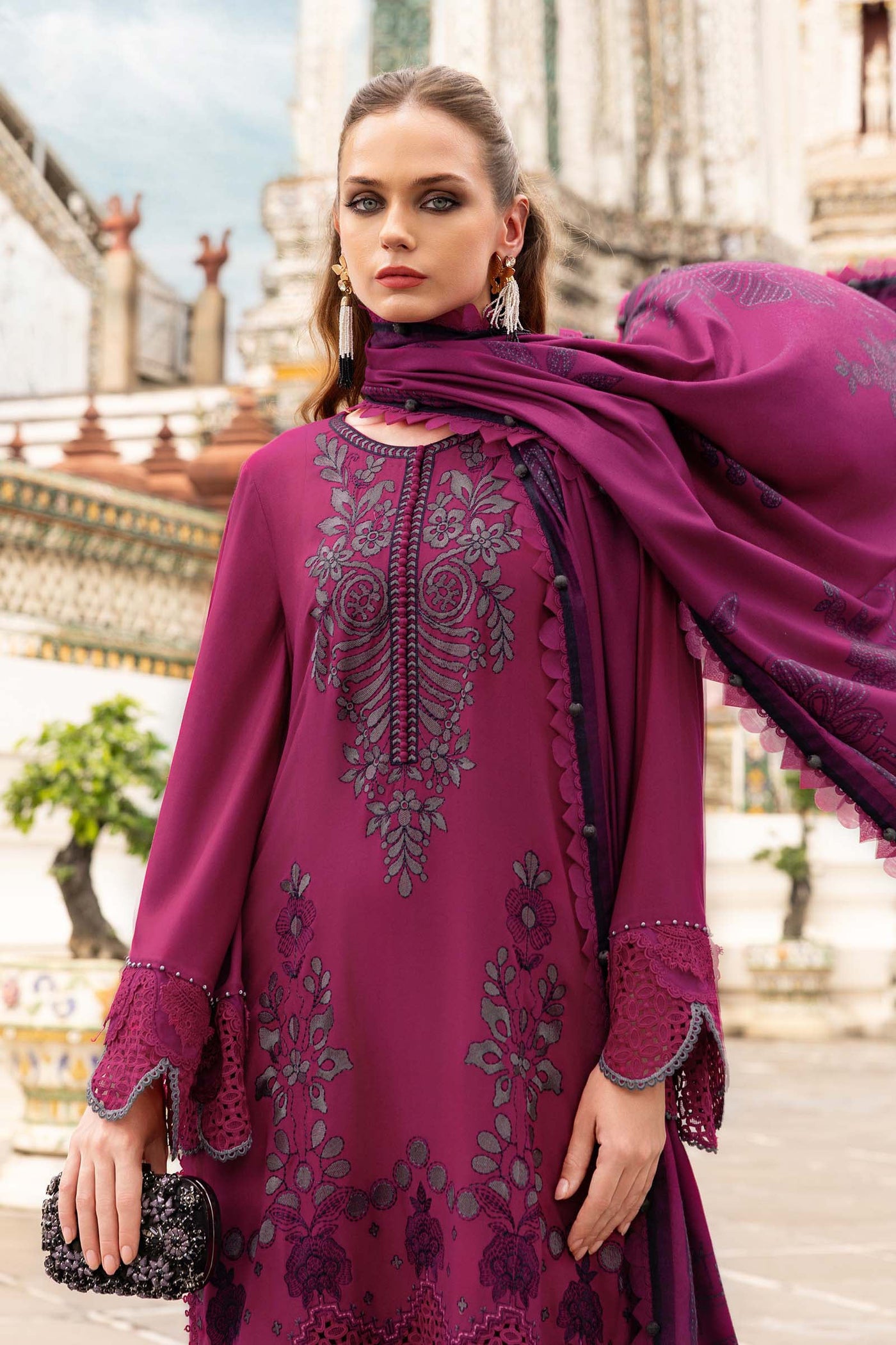 3 Piece Unstitched Embroidered Twill Linen Suit