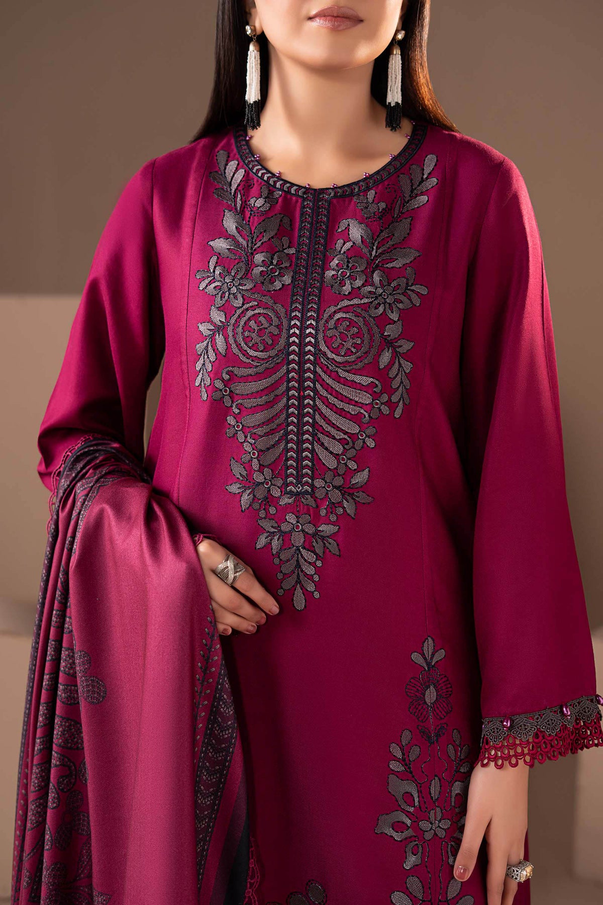 3 Piece Embroidered Twill Linen Suit