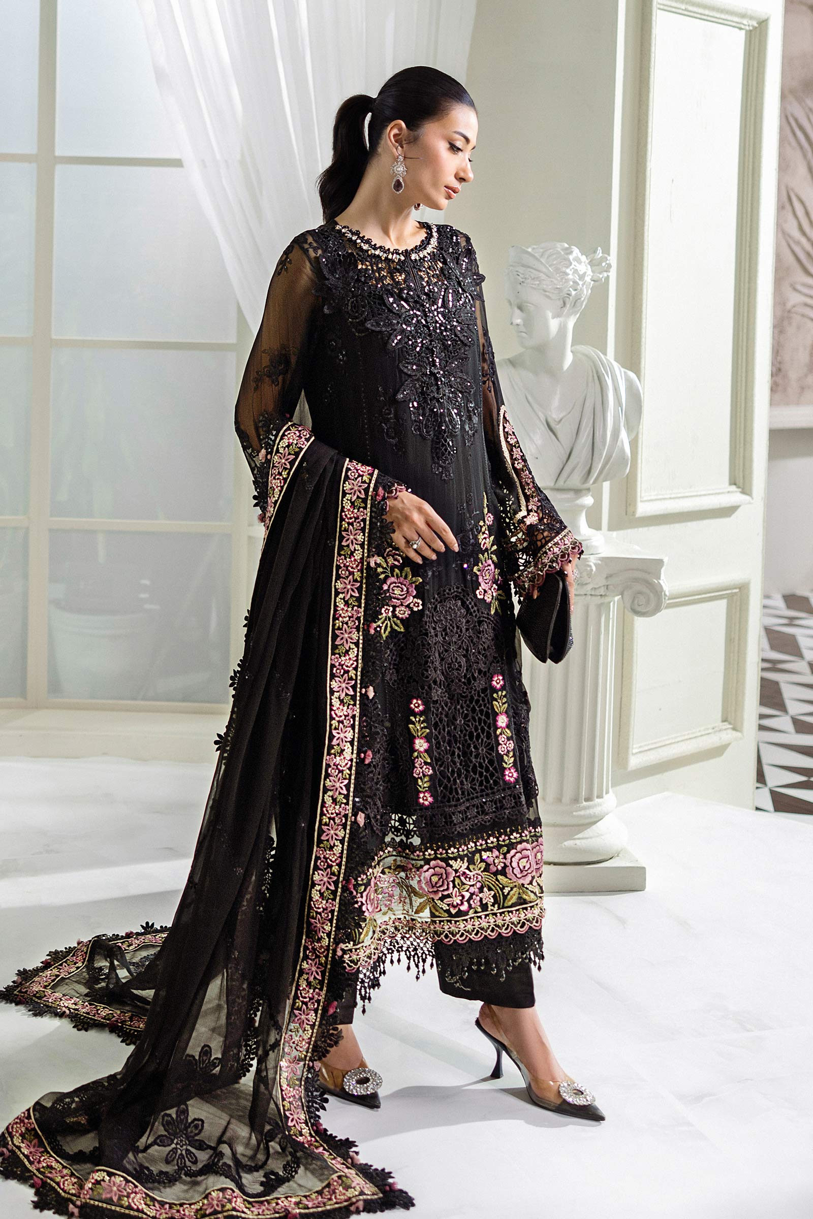 3 Piece Unstitched Embroidered Chiffon Suit | MPC-25-104
