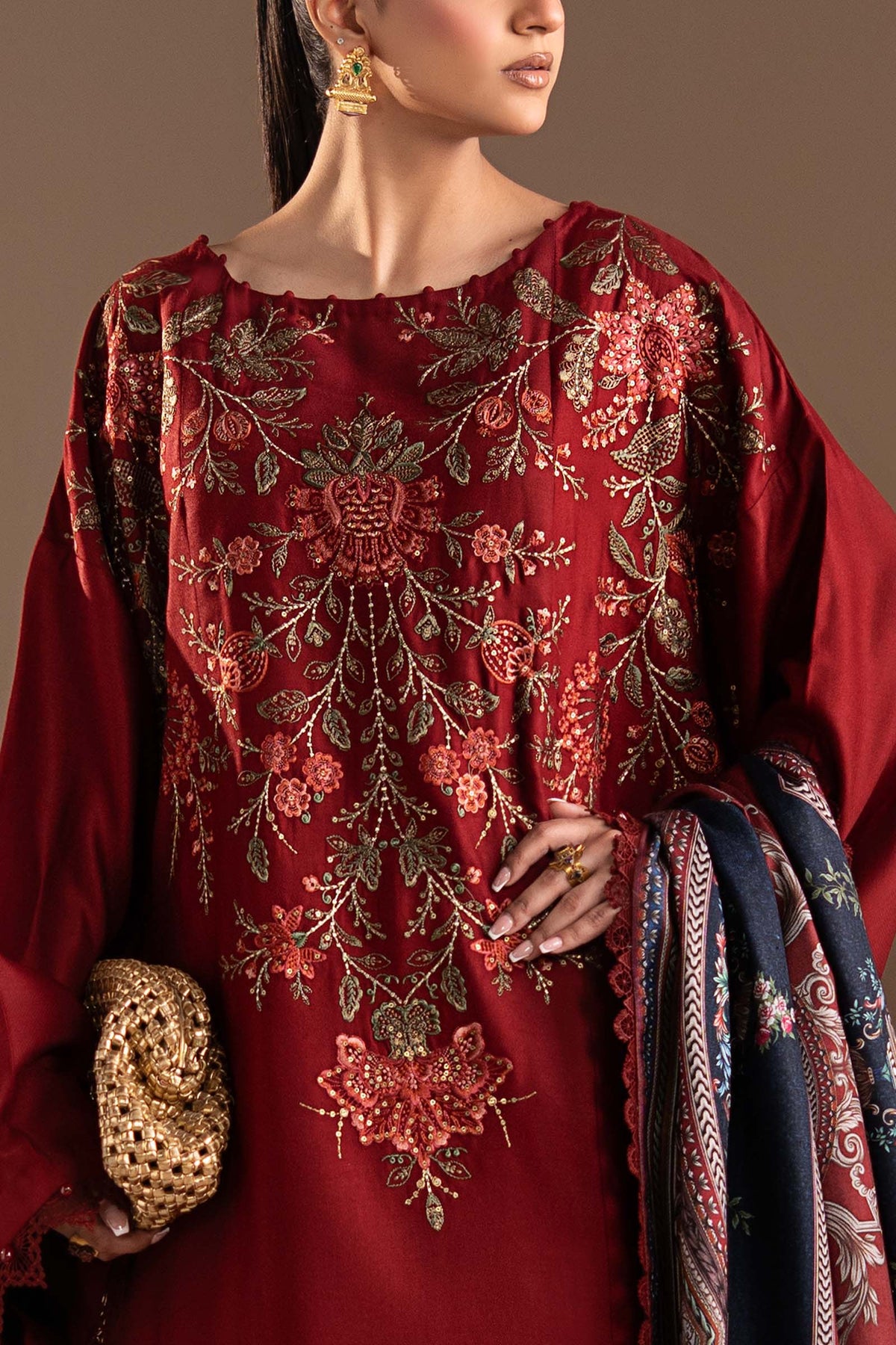 3 Piece Embroidered Twill Linen Suit