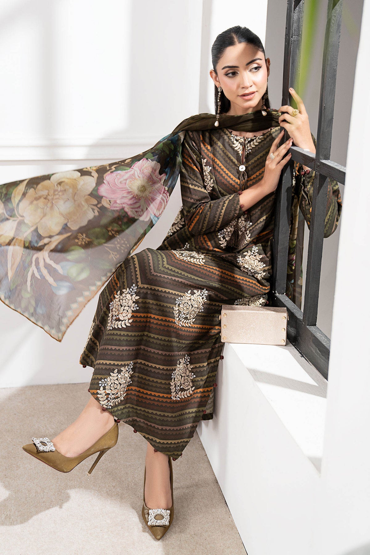 3 Piece Embroidered Cambric Suit