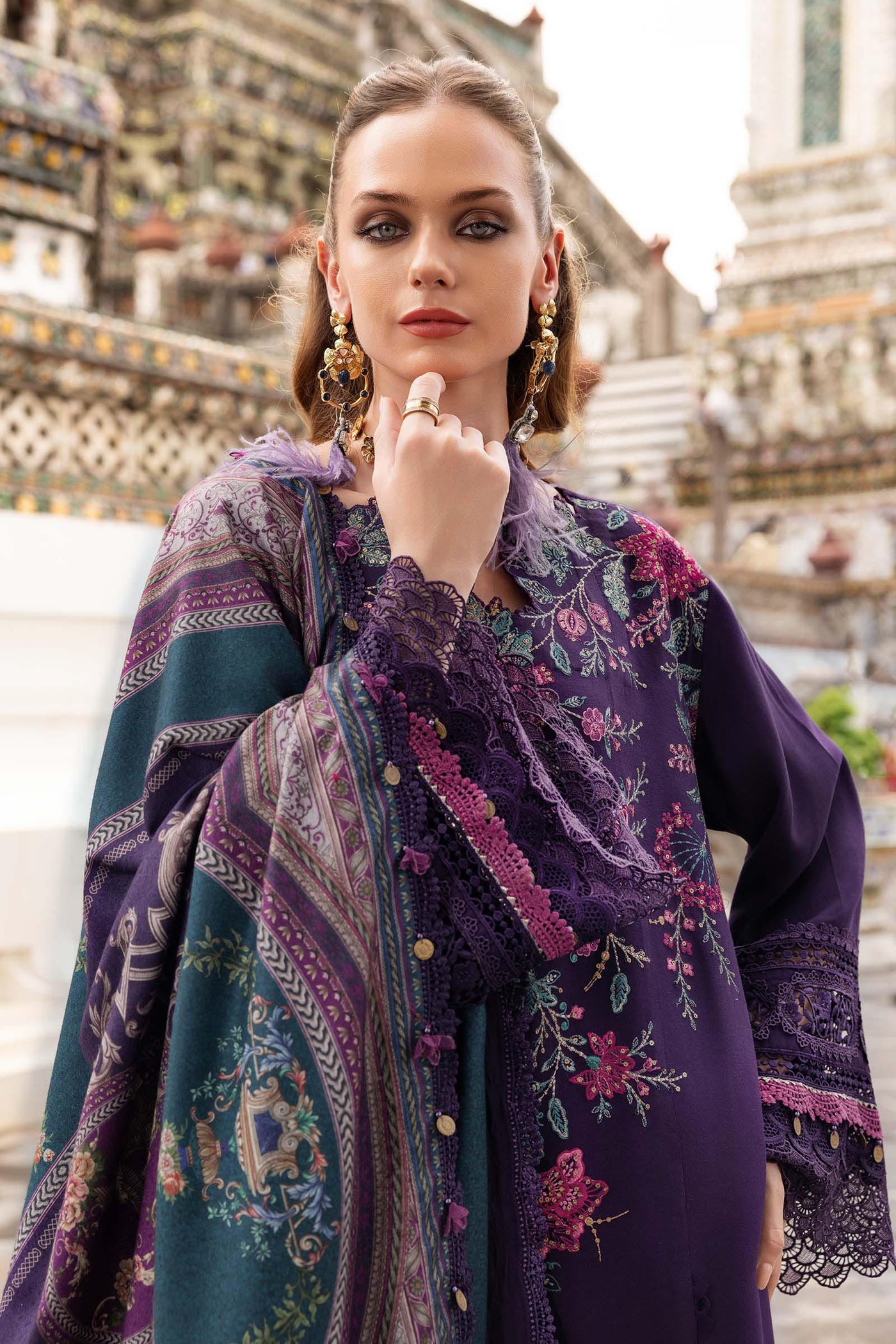 3 Piece Unstitched Embroidered Twill Linen Suit
