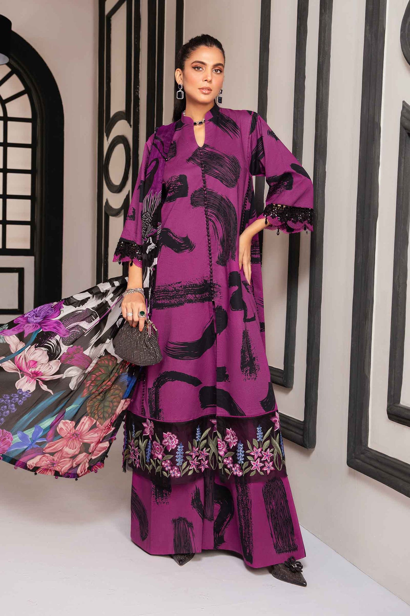 3 Piece Unstitched Printed Suit | Mpt-2205-B