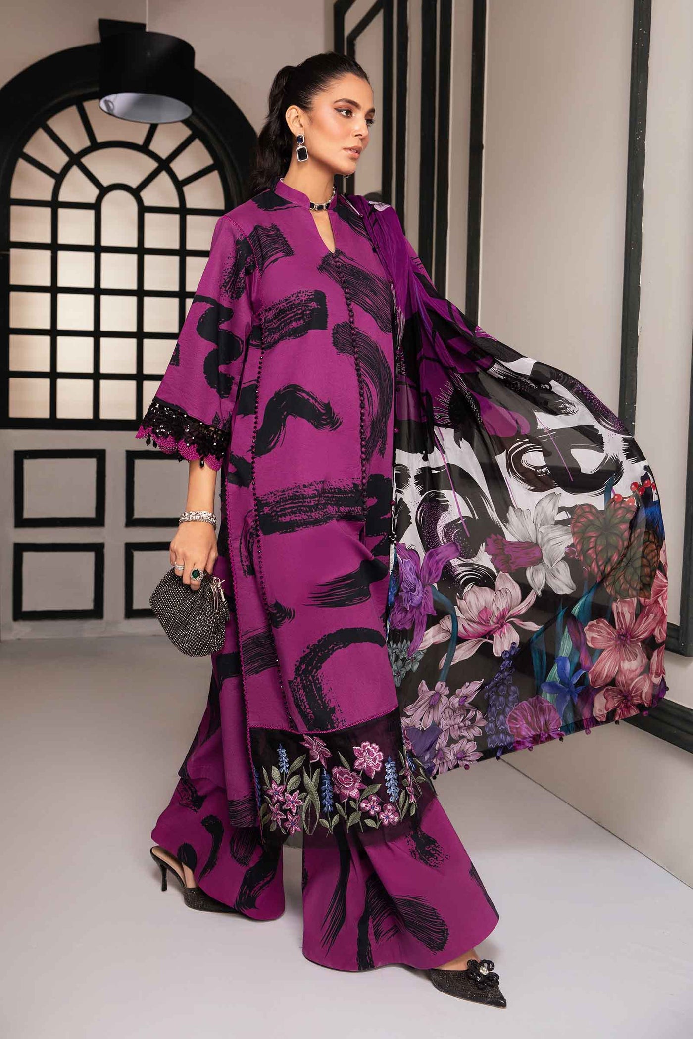 3 Piece Unstitched Printed Suit | Mpt-2205-B