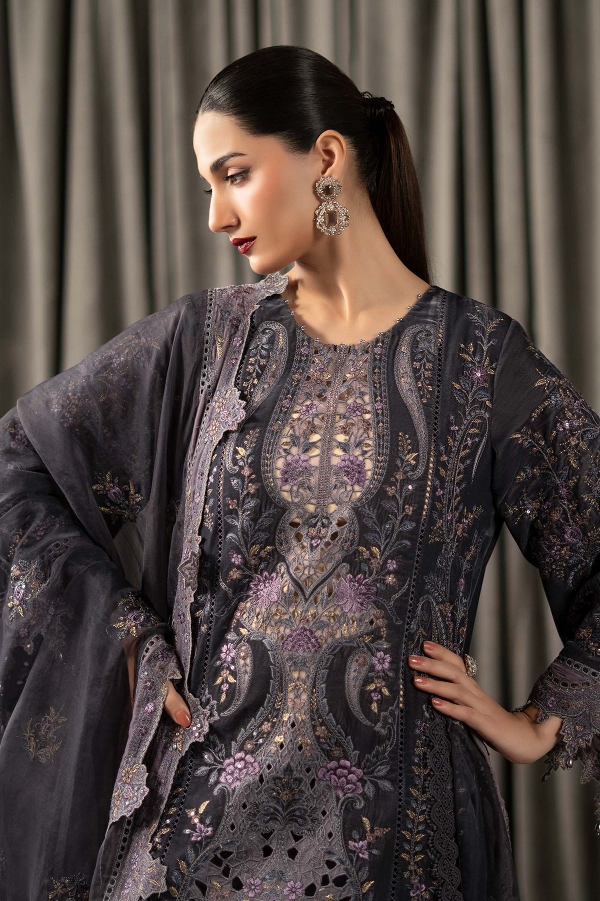 3 Piece Embroidered Velvet Suit