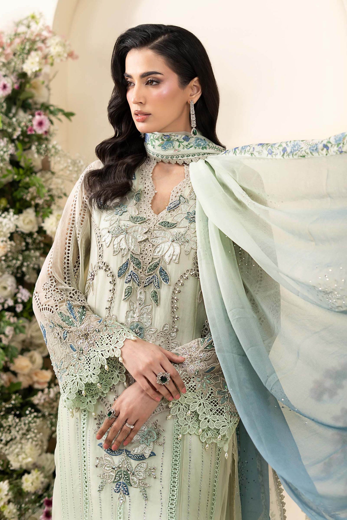 3 Piece Embroidered Chiffon Suit - MCS2605-SML-POG