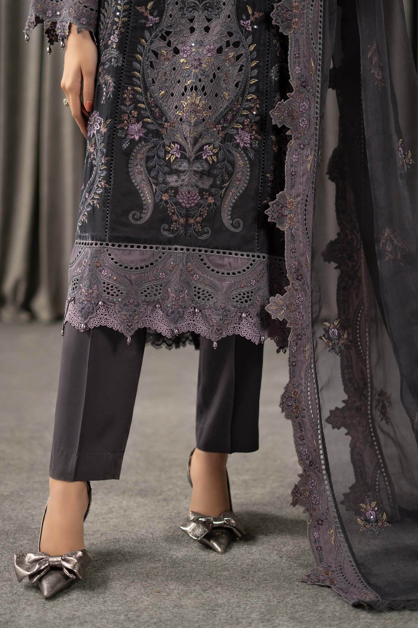 3 Piece Embroidered Velvet Suit