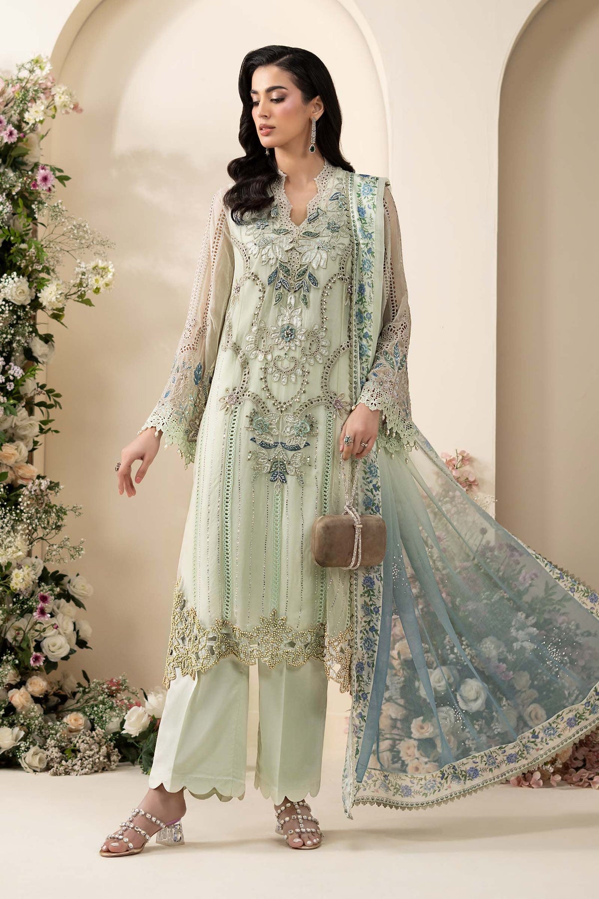 3 Piece Embroidered Chiffon Suit - MCS2605-SML-POG