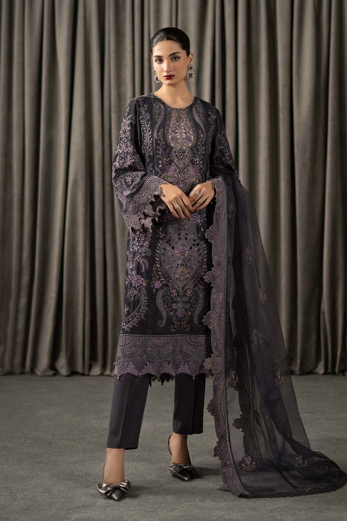 3 Piece Embroidered Velvet Suit