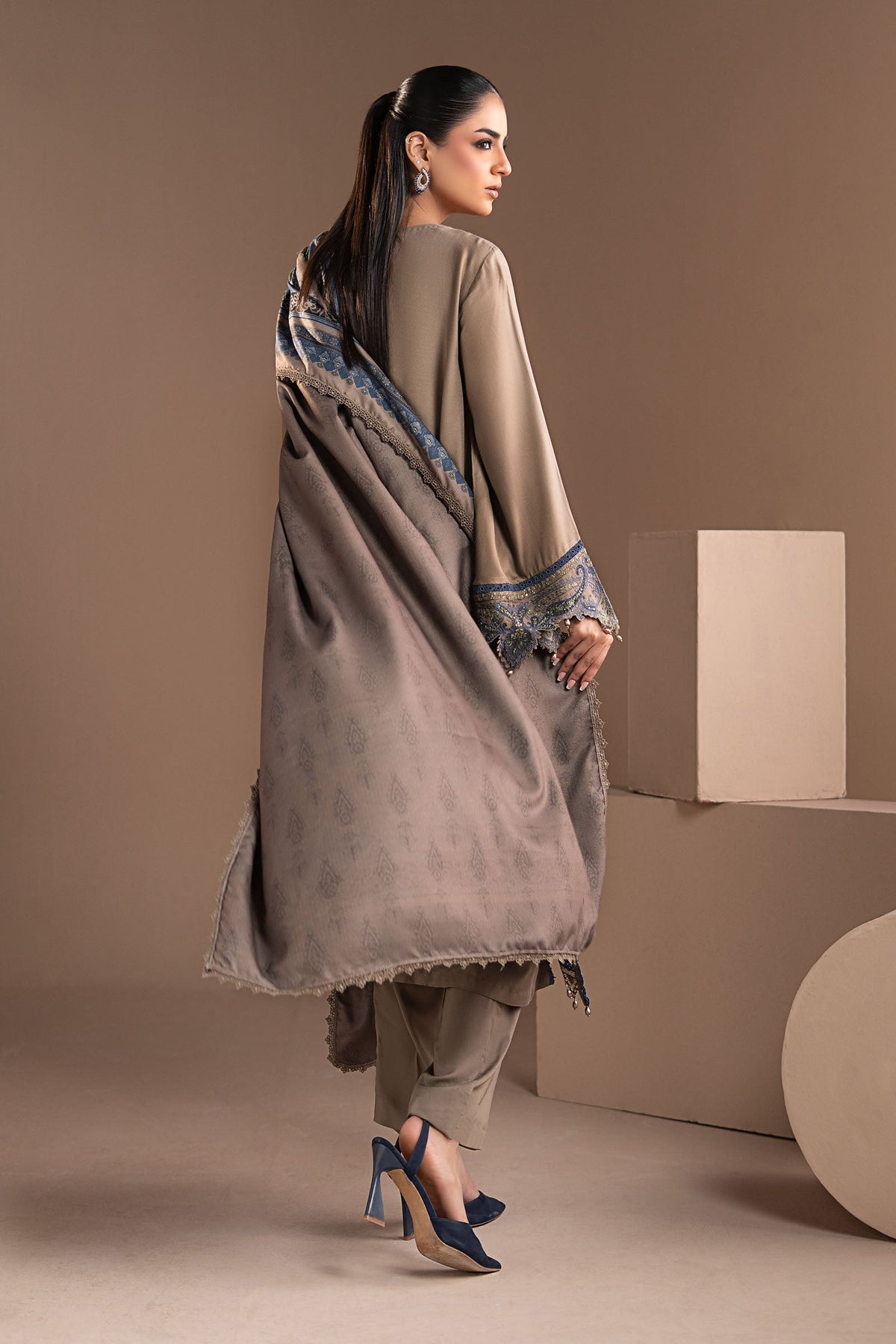 3 Piece Embroidered Twill Linen Suit