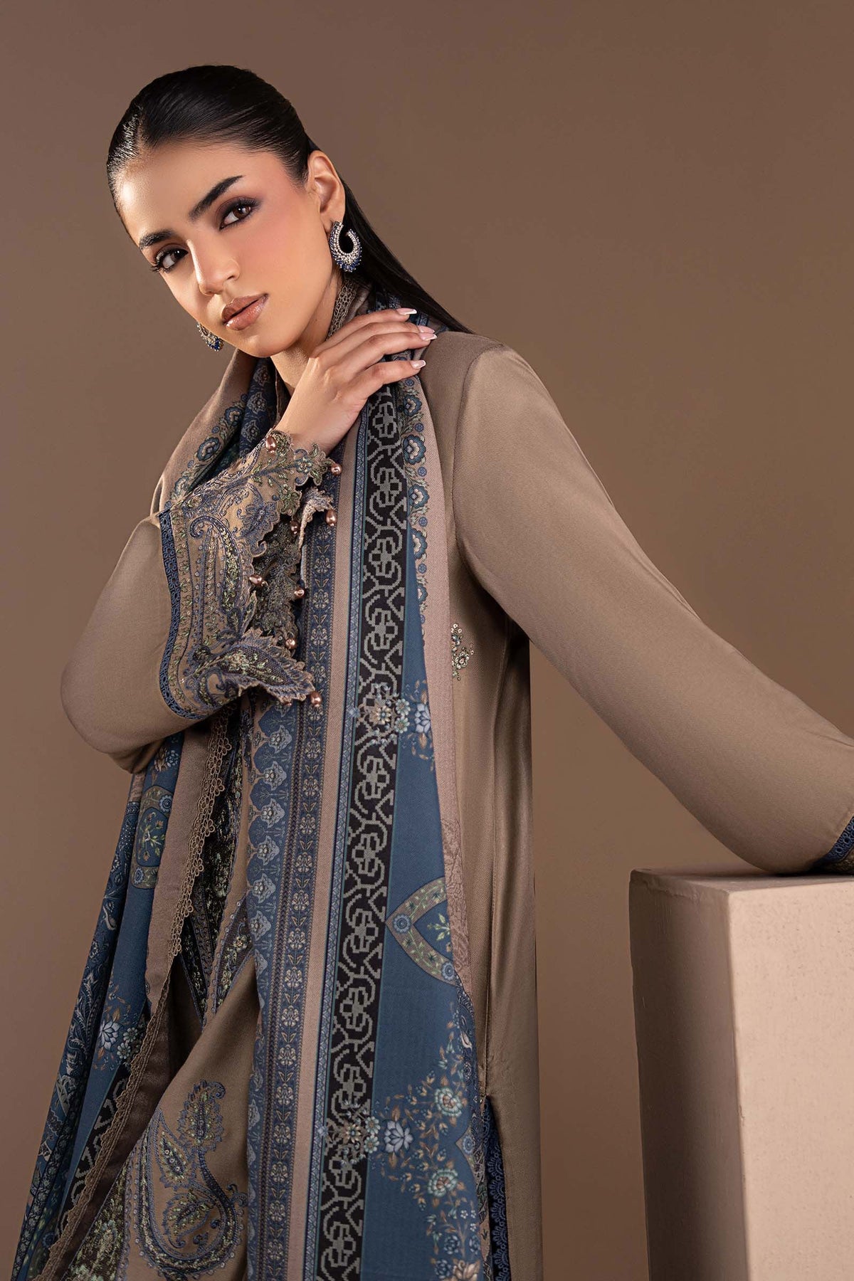 3 Piece Embroidered Twill Linen Suit