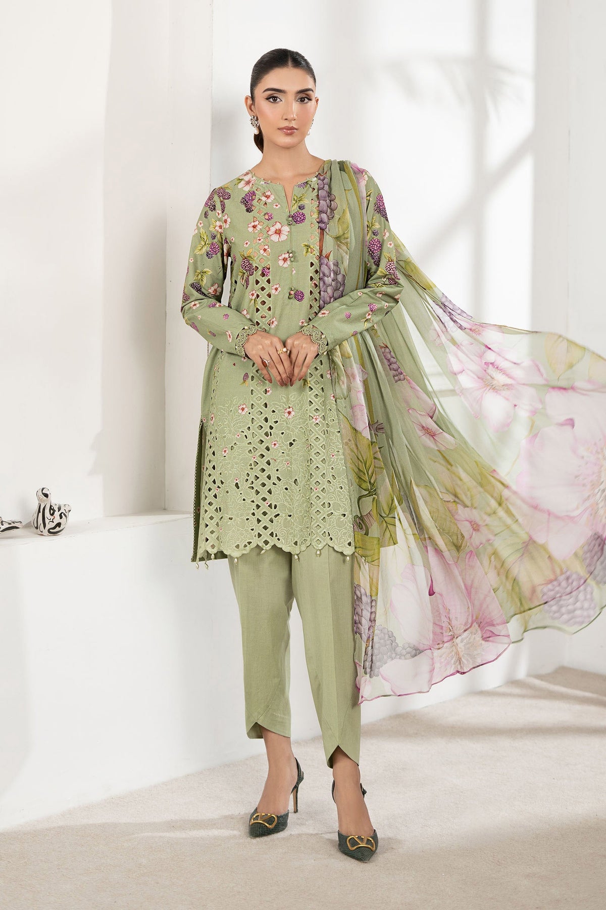 3 Piece Embroidered Cambric Suit