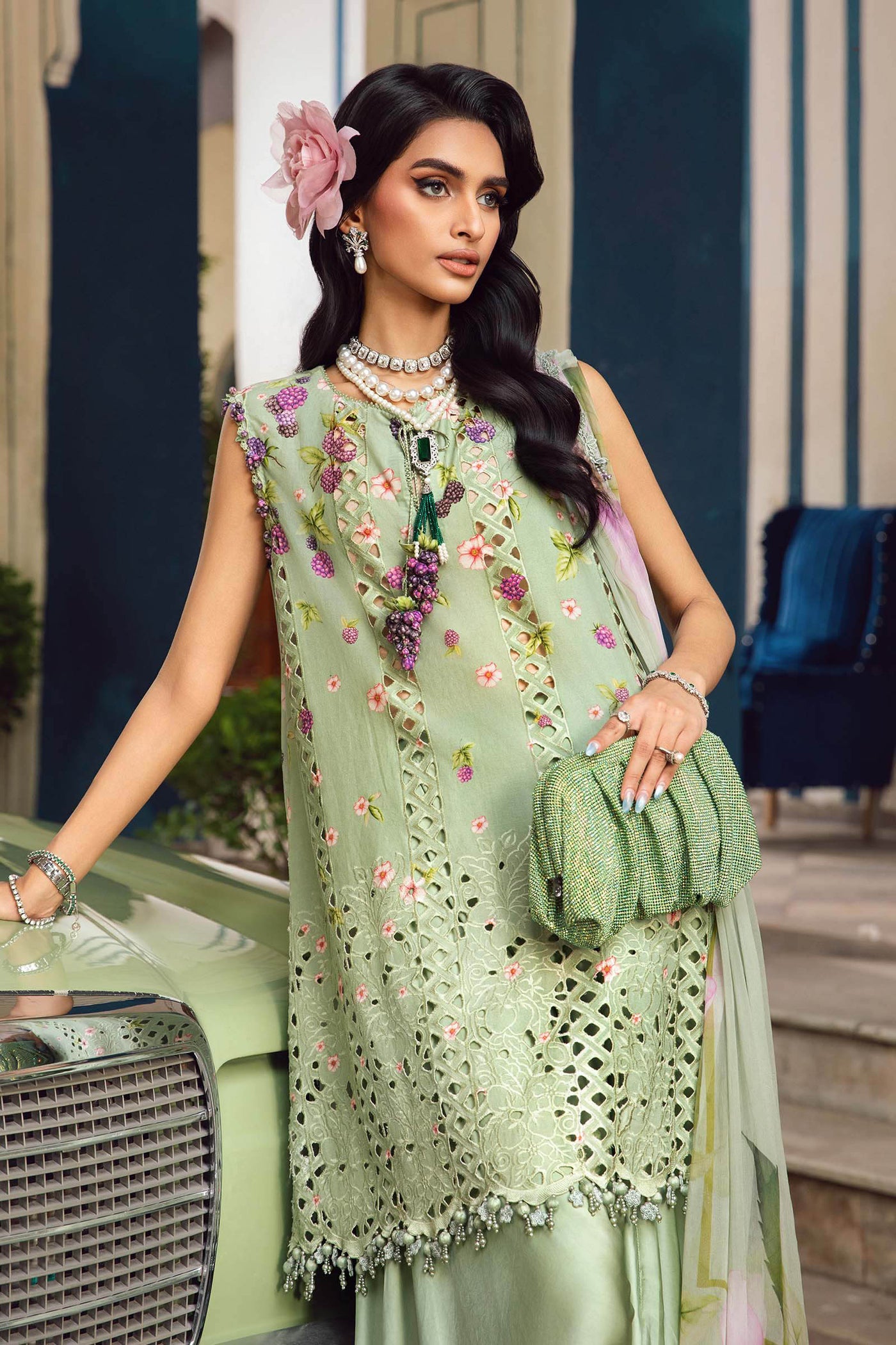 3 Piece Unstitched Embroidered Cambric Suit | Mpt-2706-A