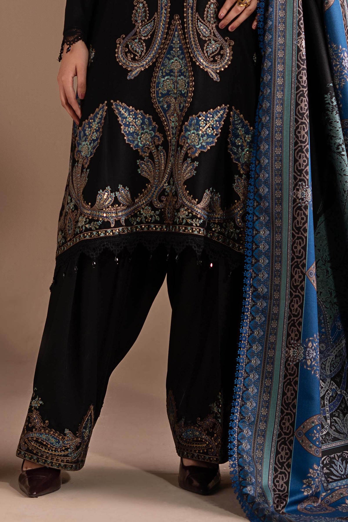 3 Piece Embroidered Twill Linen Suit