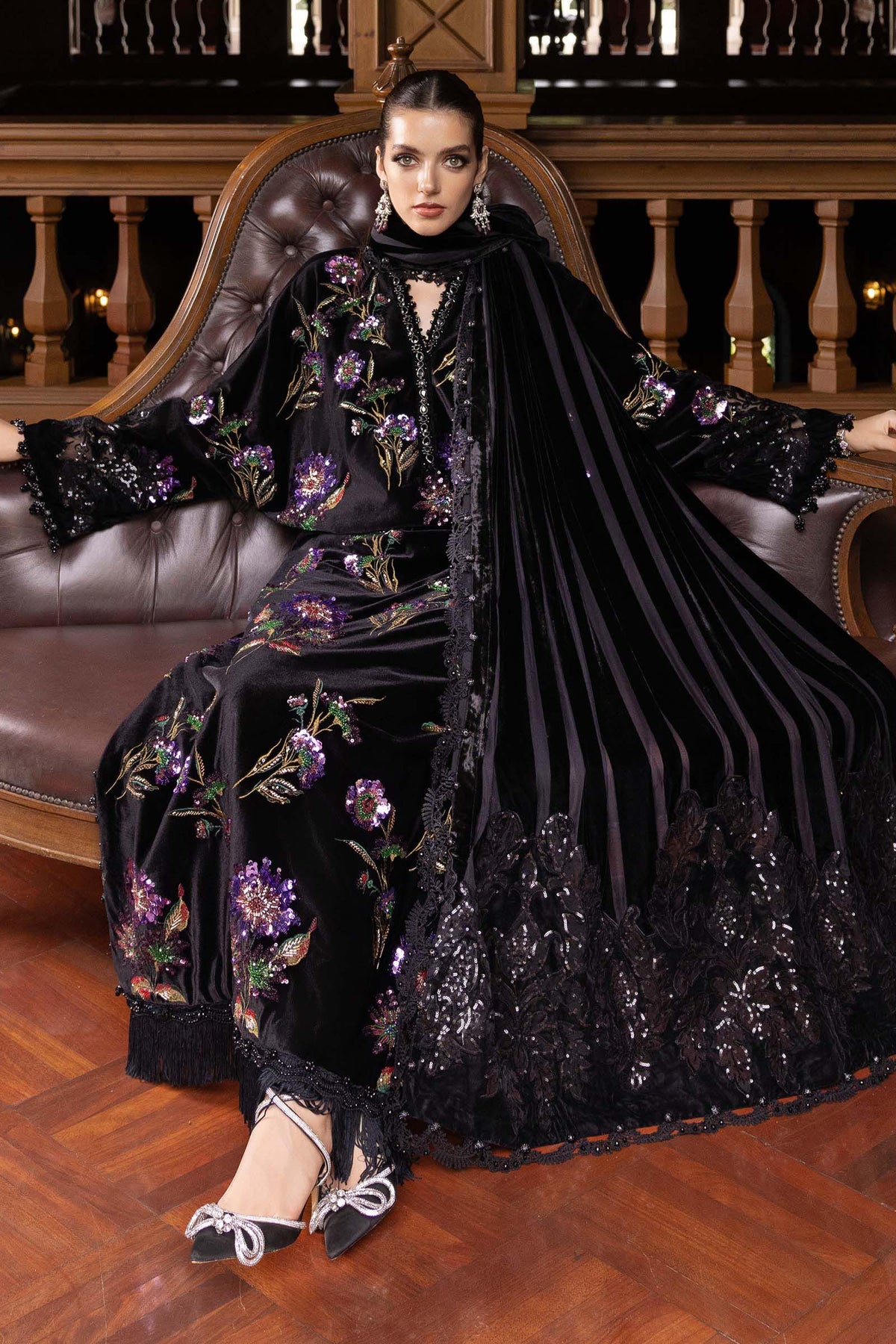 3 Piece Unstitched Embroidered Velvet Suit