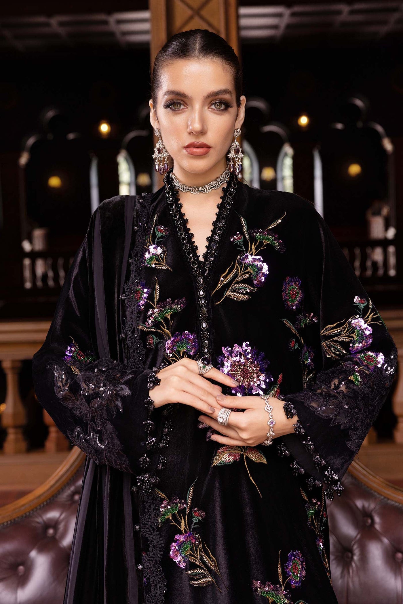 3 Piece Unstitched Embroidered Velvet Suit