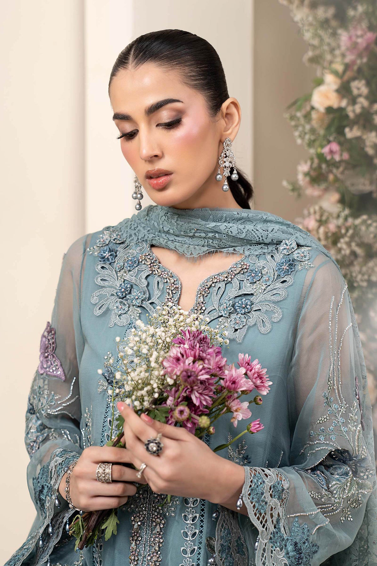 3 Piece Embroidered Chiffon Suit