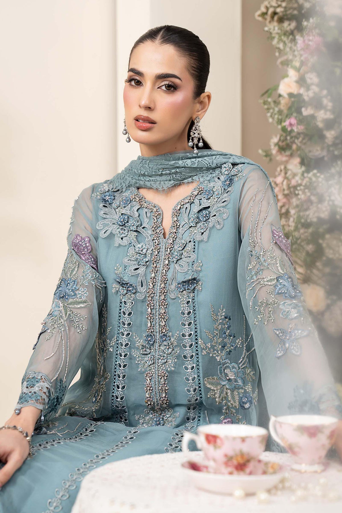3 Piece Embroidered Chiffon Suit