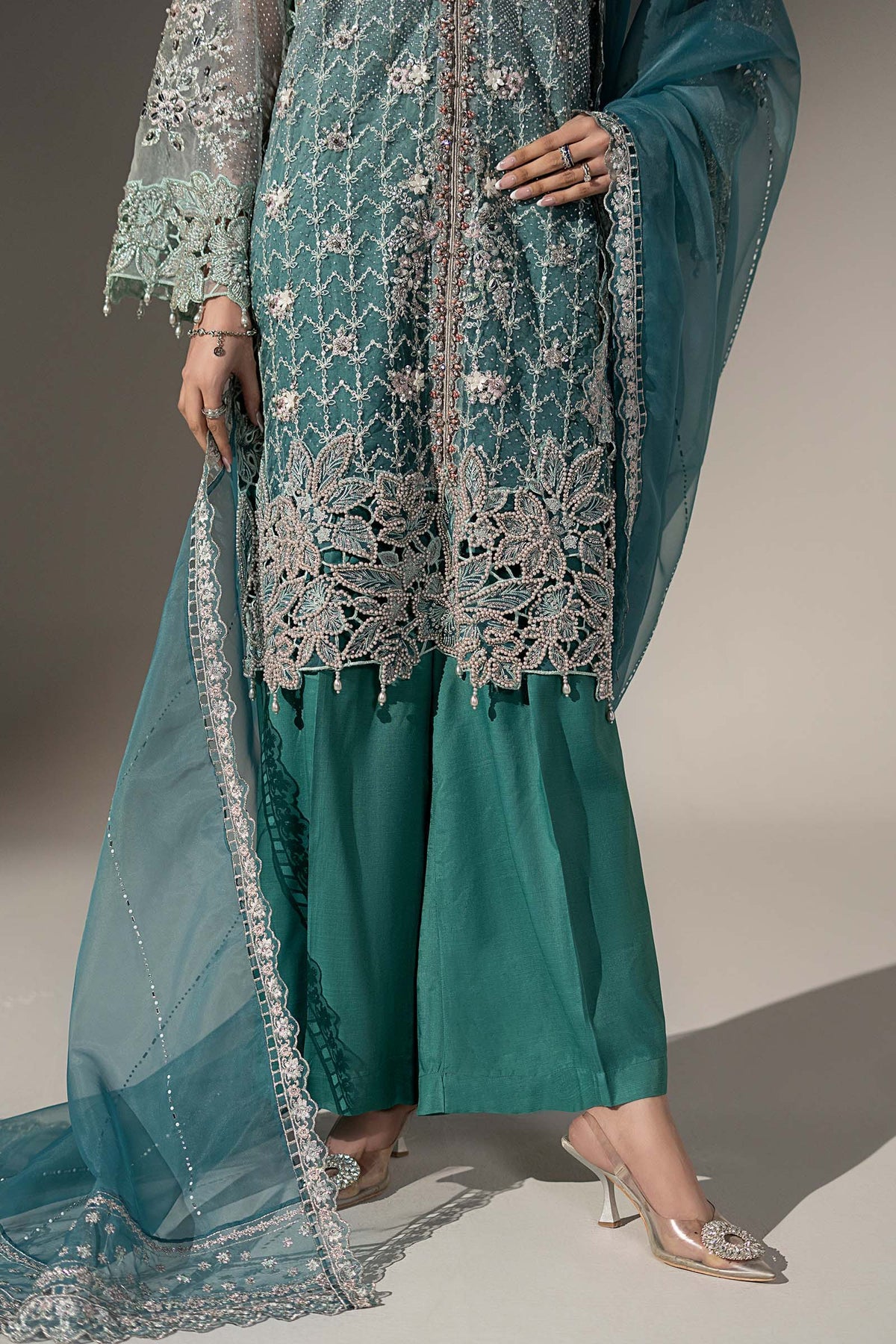 3 Piece Embroidered Organza Suit