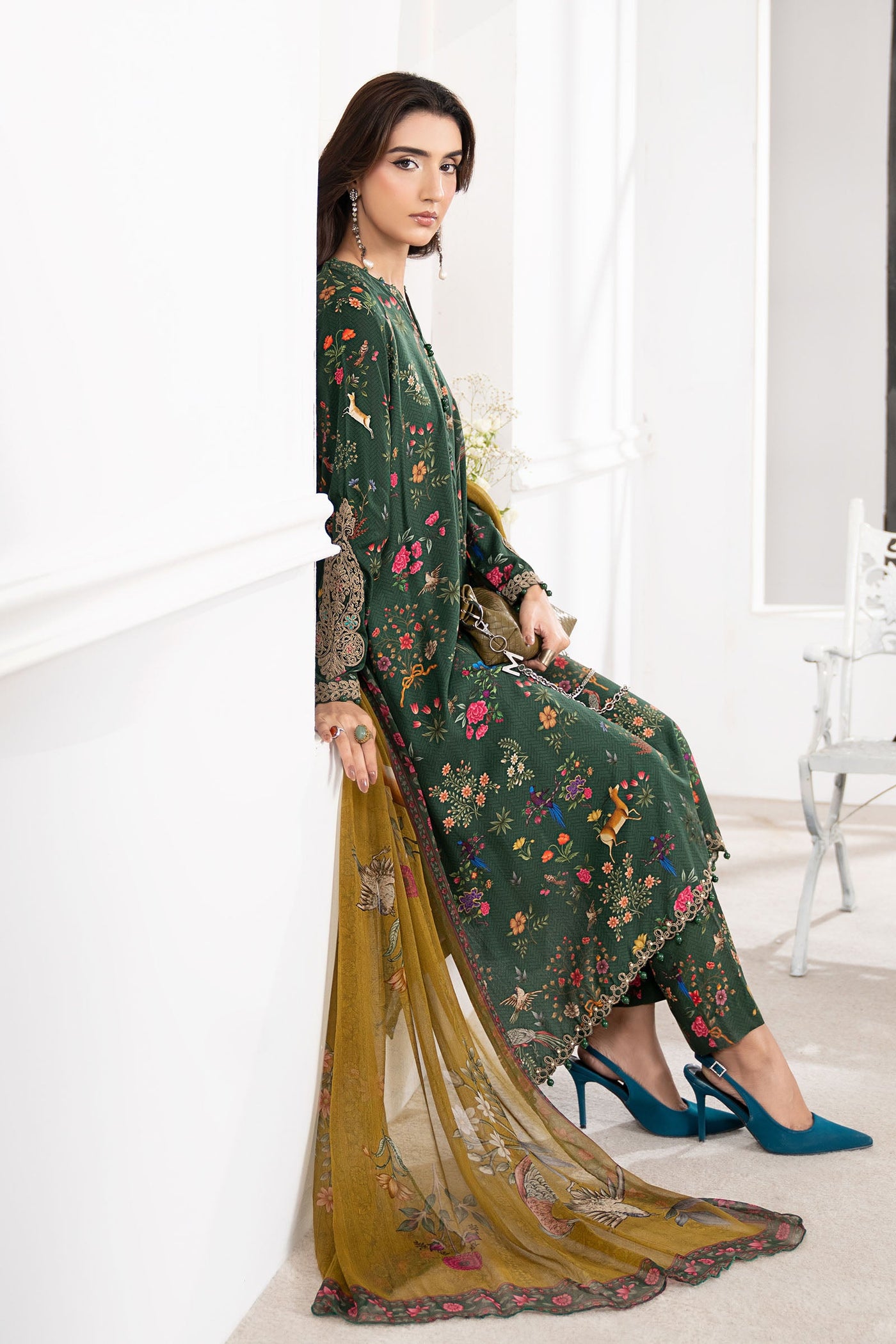 3 Piece Embroidered Linen Suit