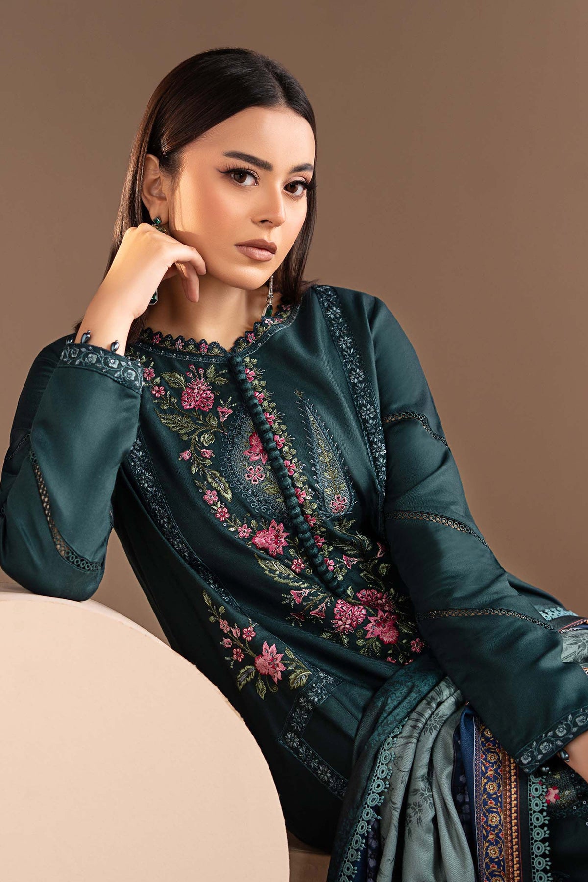 3 Piece Embroidered Twill Linen Suit