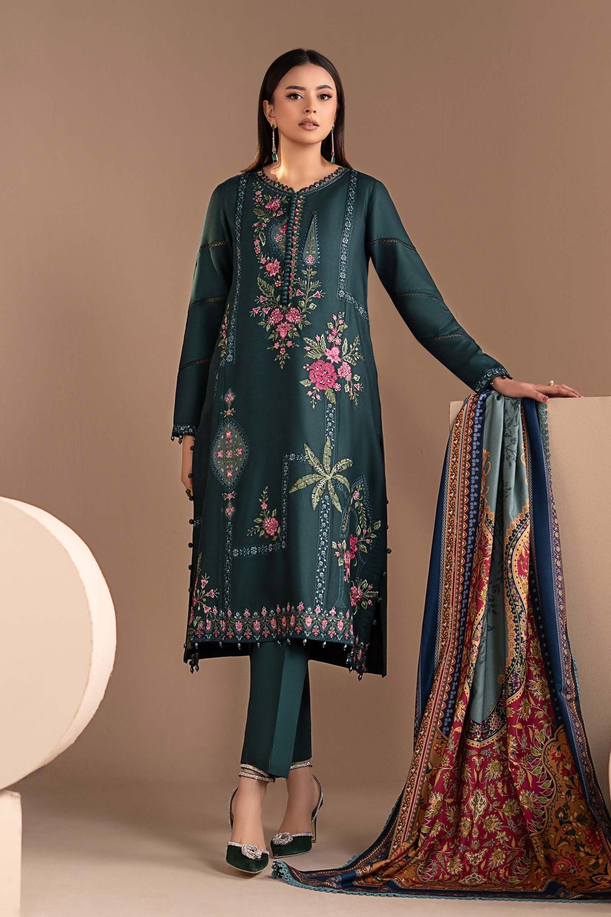 3 Piece Embroidered Twill Linen Suit