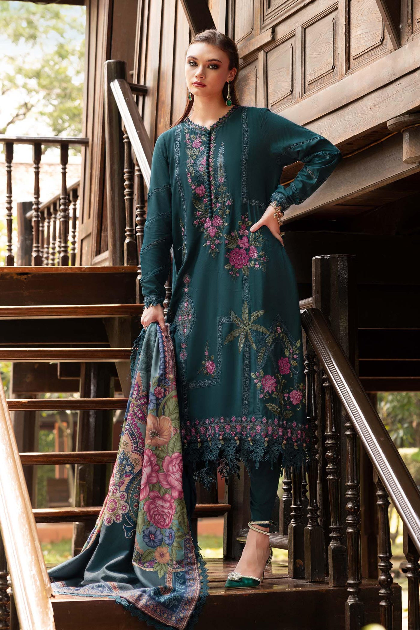 3 Piece Unstitched Embroidered Twill Linen Suit