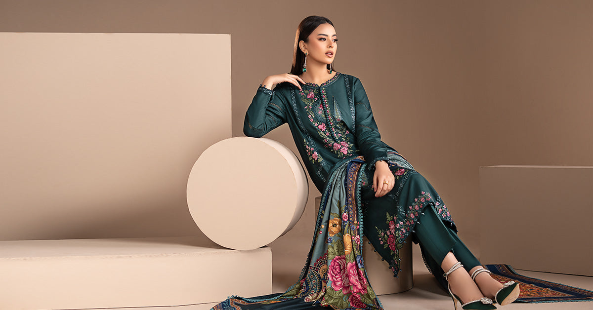 3 Piece Embroidered Twill Linen Suit