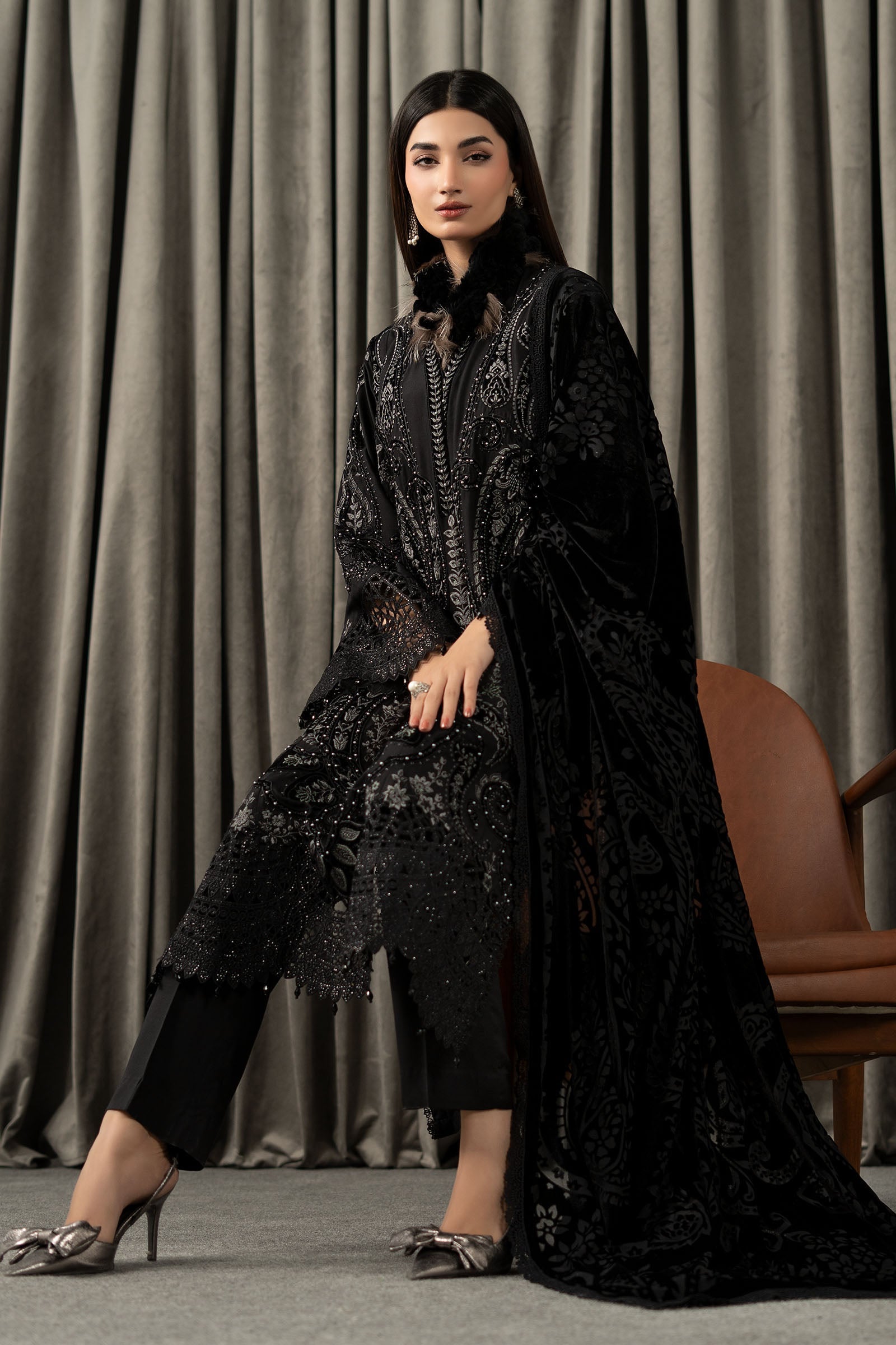 3 Piece Embroidered Linen Suit