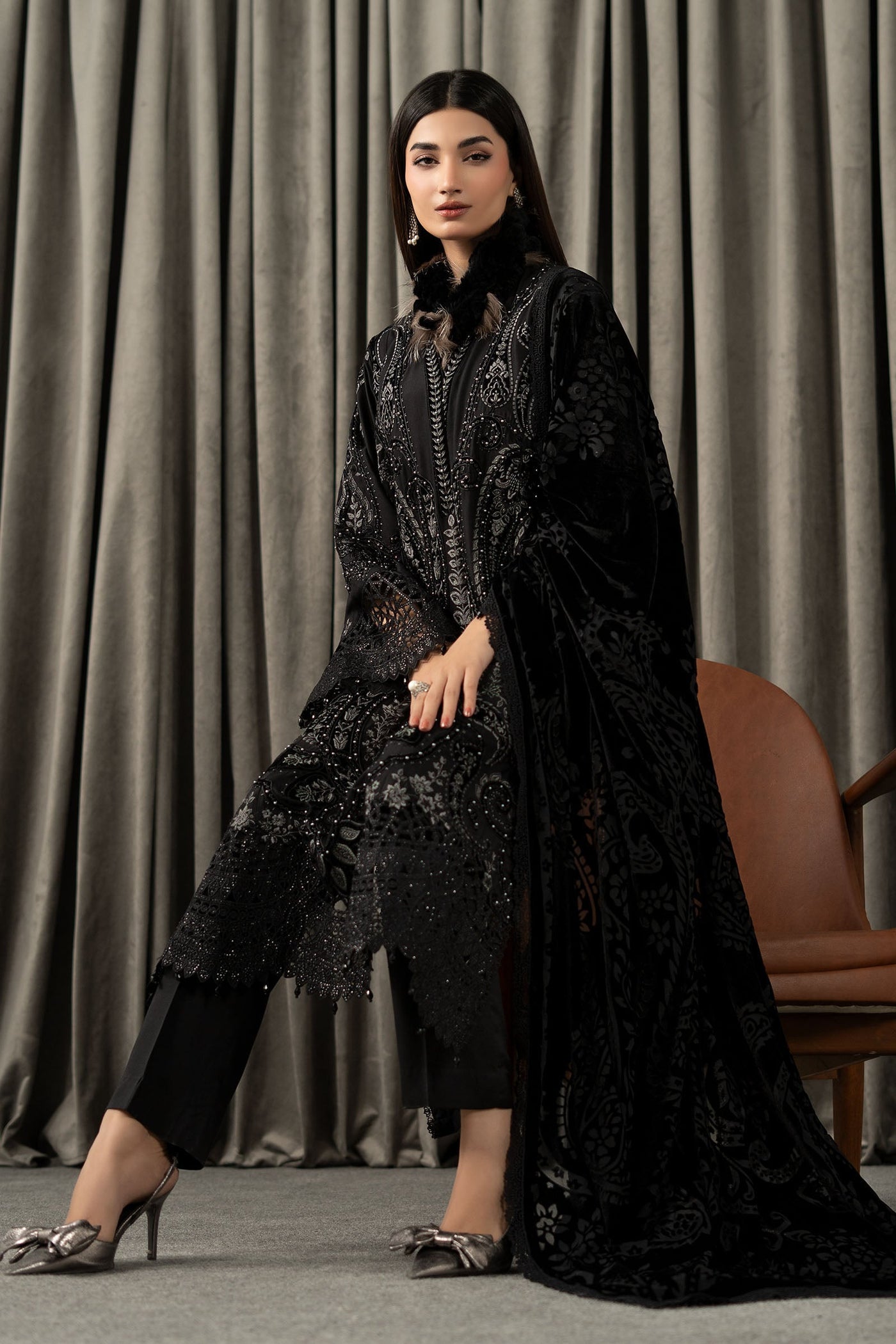 3 Piece Embroidered Linen Suit