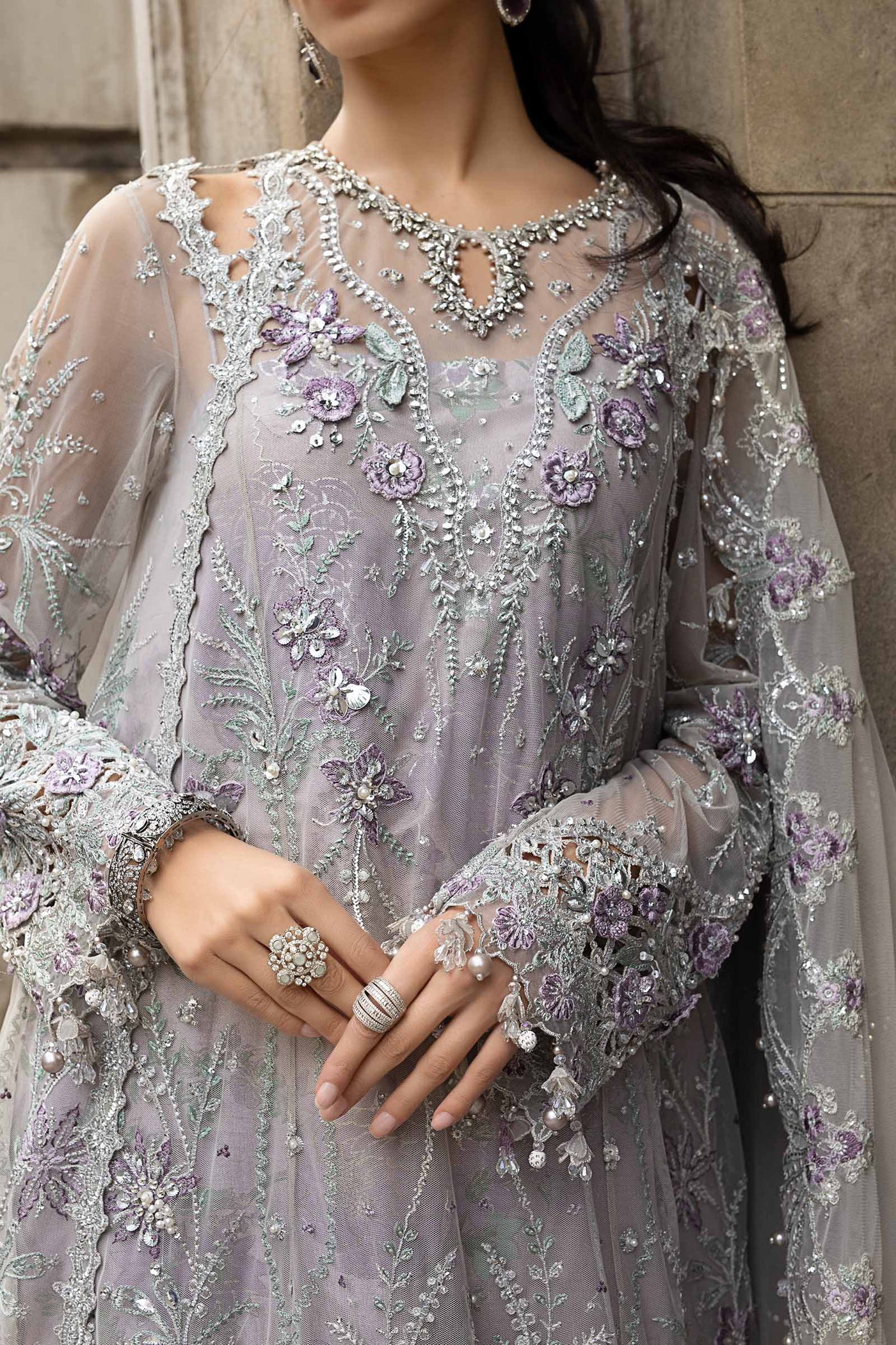 3 Piece Unstitched Embroidered Net Suit