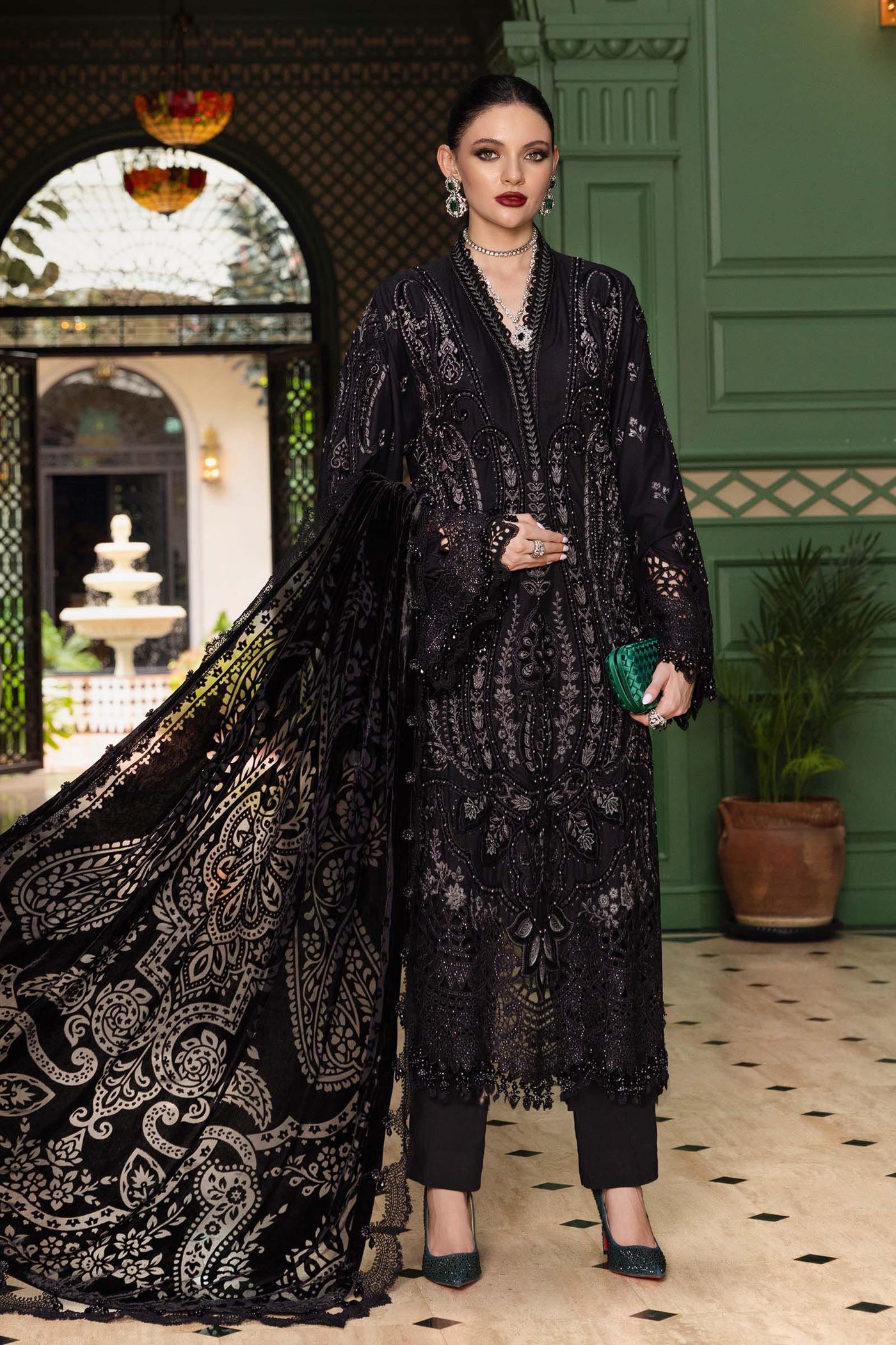 3 Piece Unstitched Embroidered Linen Suit