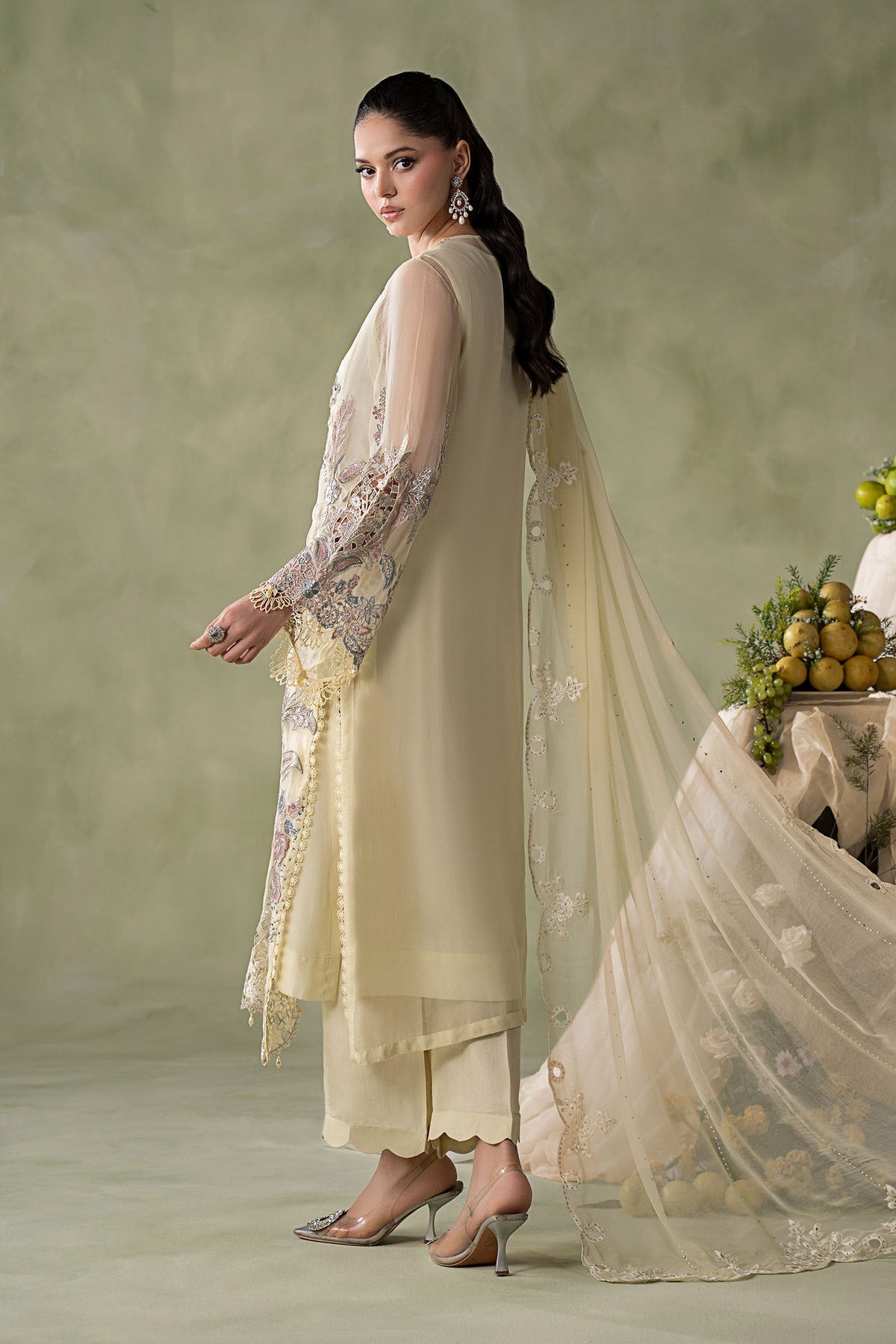 3 Piece Embroidered Chiffon Suit