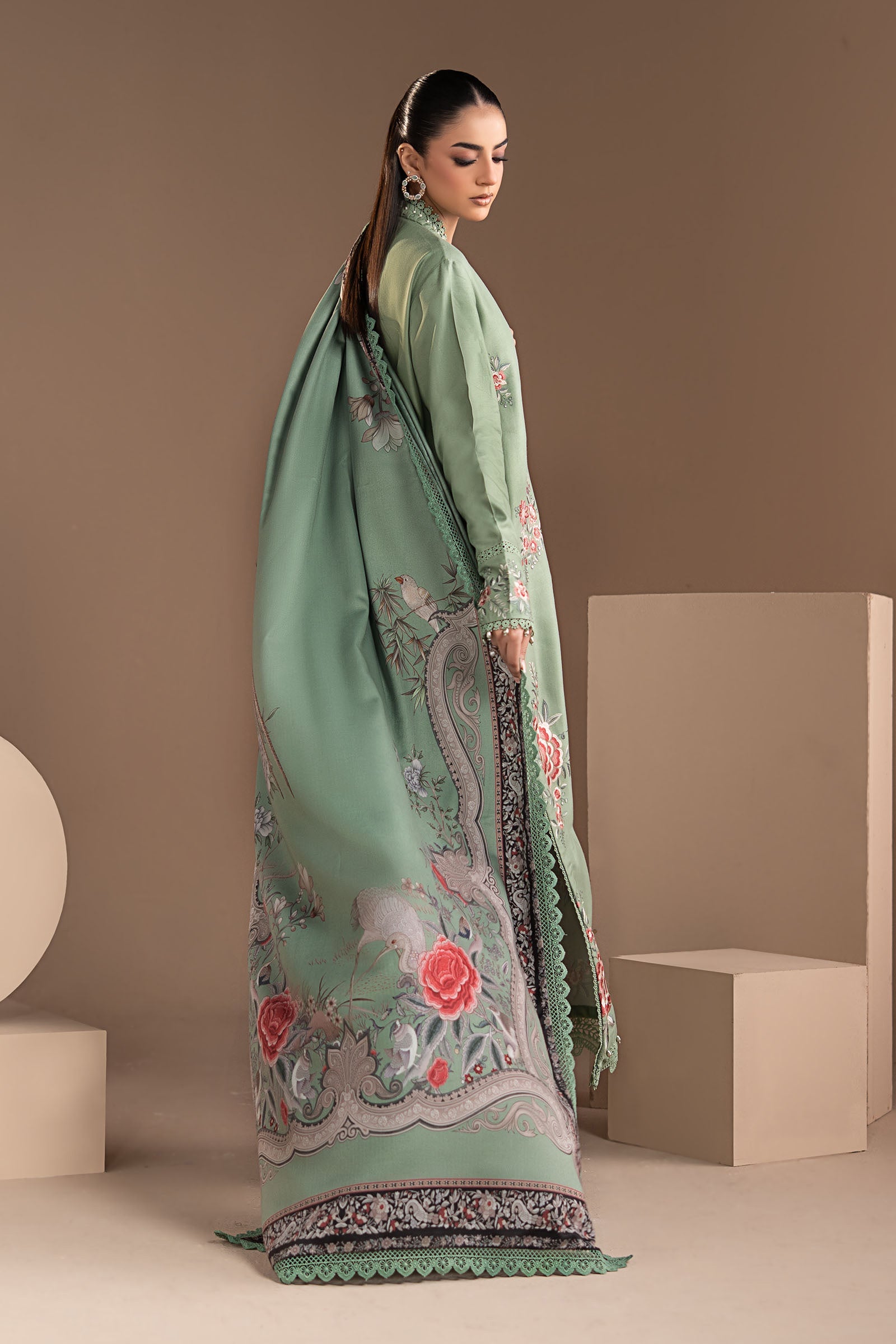 3 Piece Embroidered Twill Linen Suit