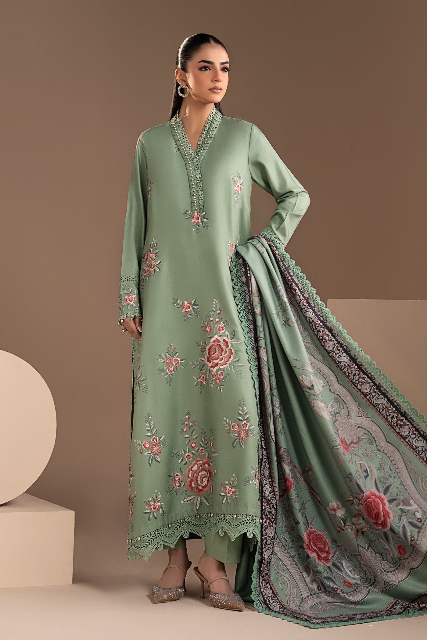 3 Piece Embroidered Twill Linen Suit