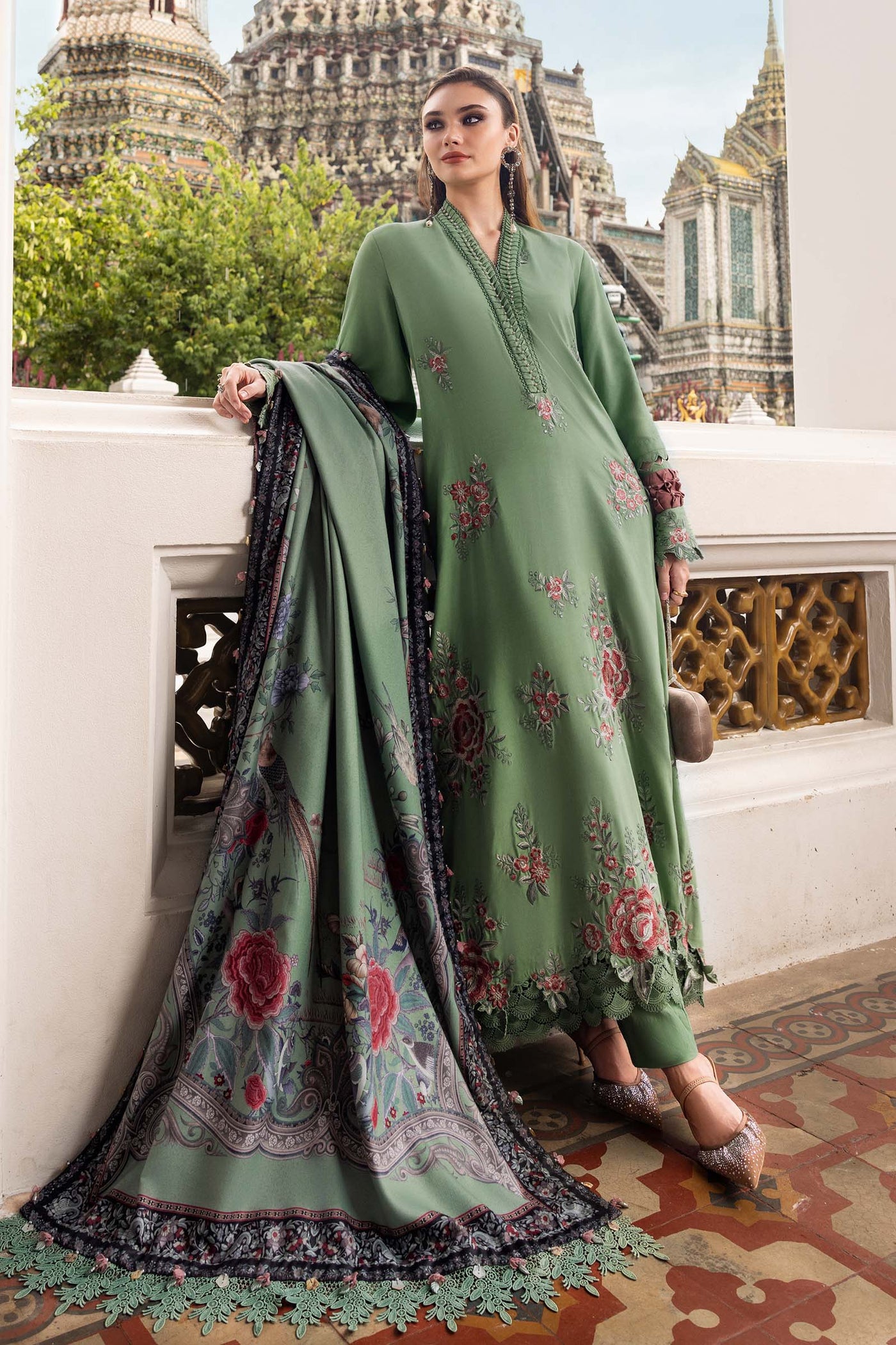 3 Piece Unstitched Embroidered Twill Linen Suit