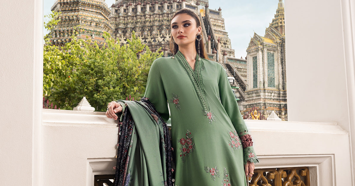 3 Piece Unstitched Embroidered Twill Linen Suit