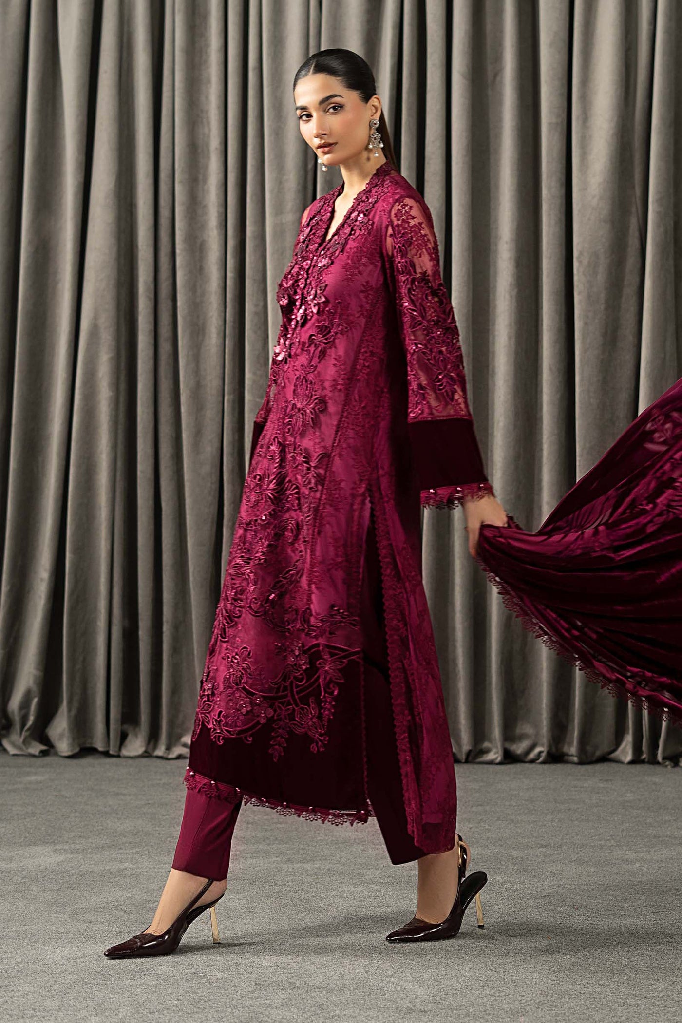 3 Piece Embroidered Chantilly Suit