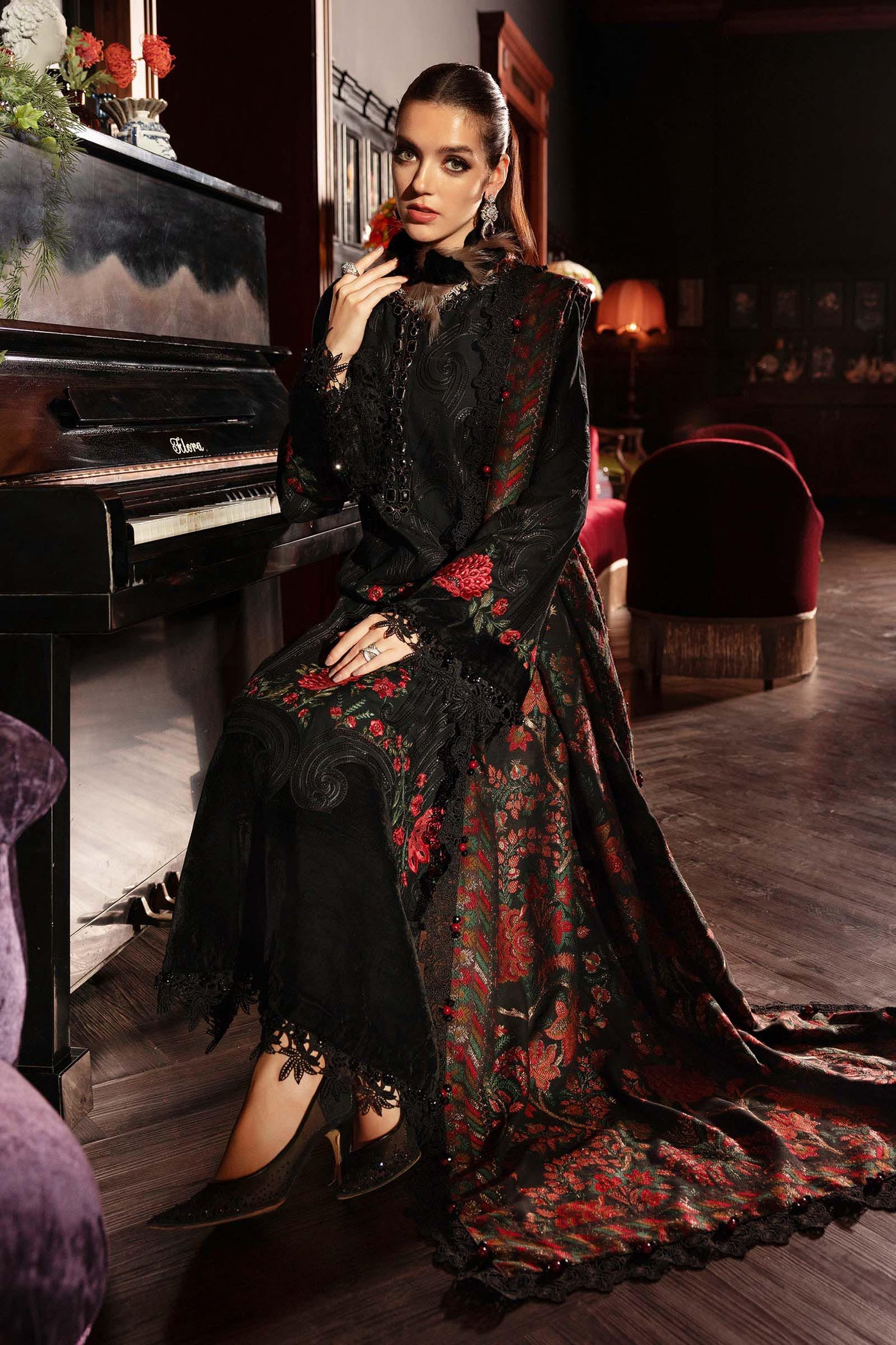 3 Piece Unstitched Embroidered Linen Suit