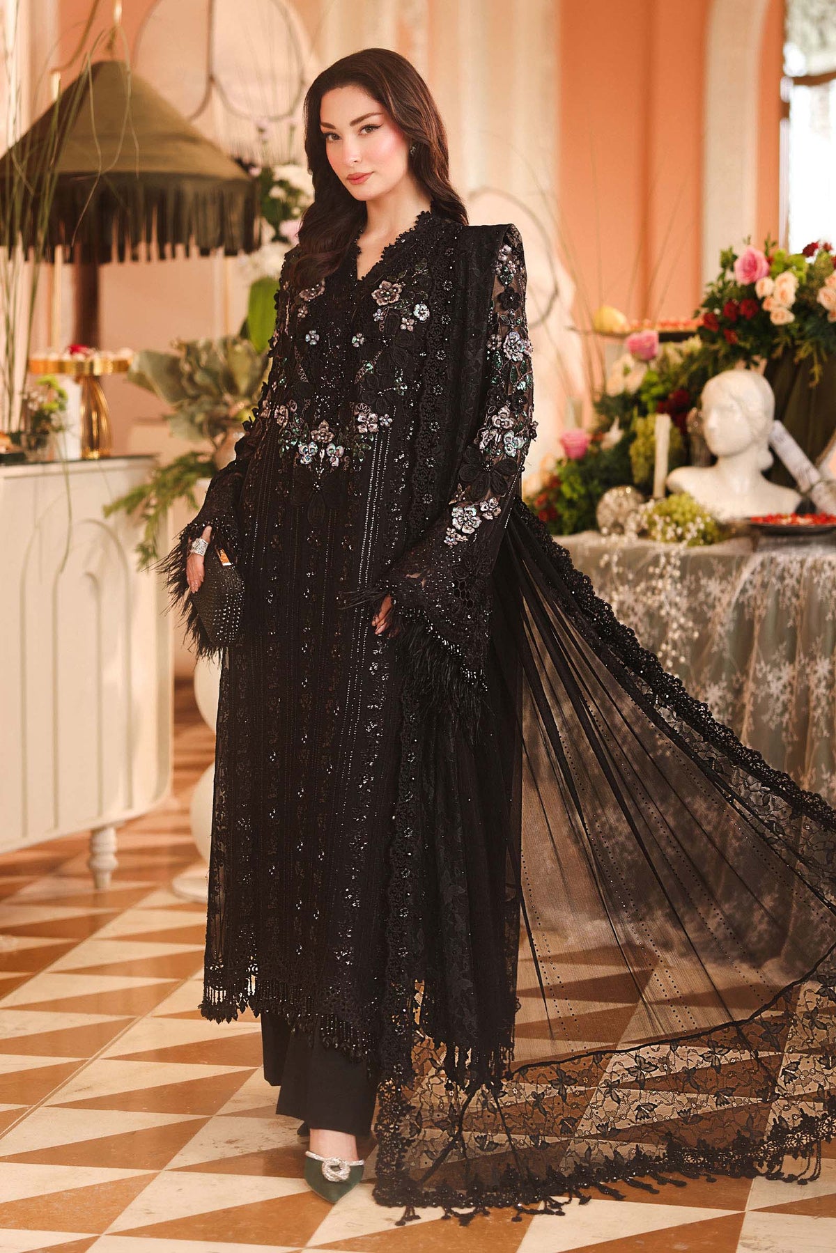 3 Piece Unstitched Embroidered Chiffon Suit
