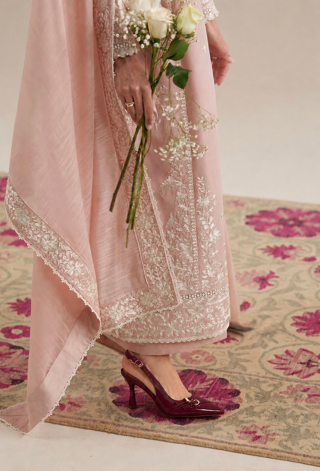 DEEP BURGUNDY LUXURY EMBROIDERED 3PCS SET (NPA3-26420) - READY TO WEAR