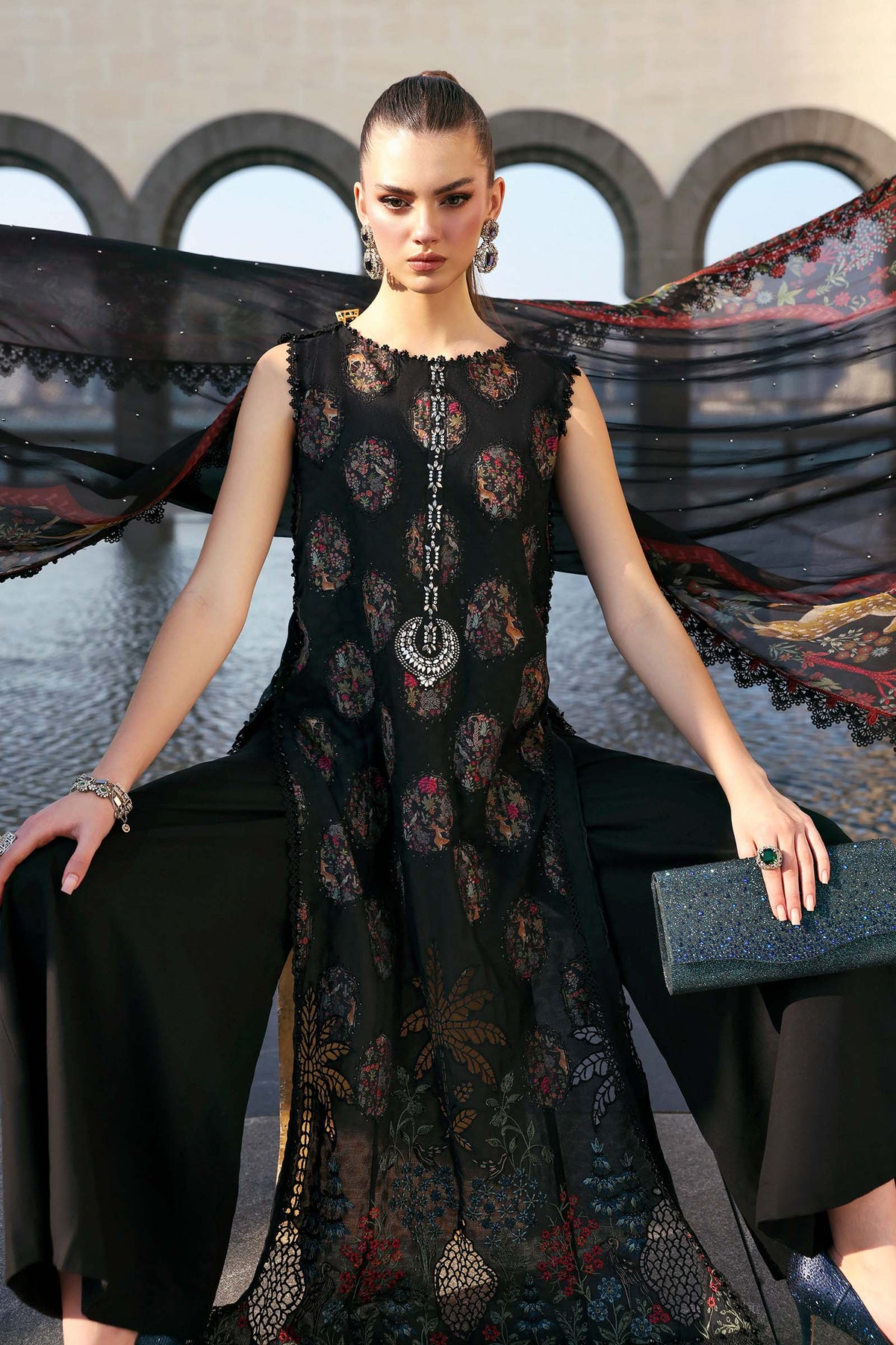 3 Piece Unstitched Embroidered Jacquard Lawn Suit - D02605B-999-00B
