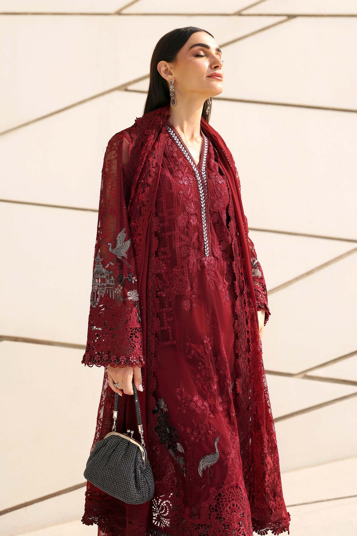3 Piece Unstitched Embroidered Net Suit
