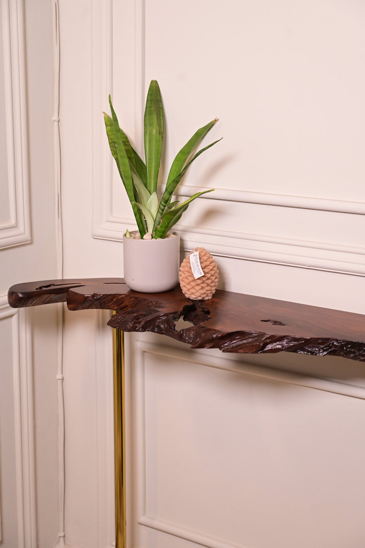 Sheesham console with 3 stainless steel metal legs 2106