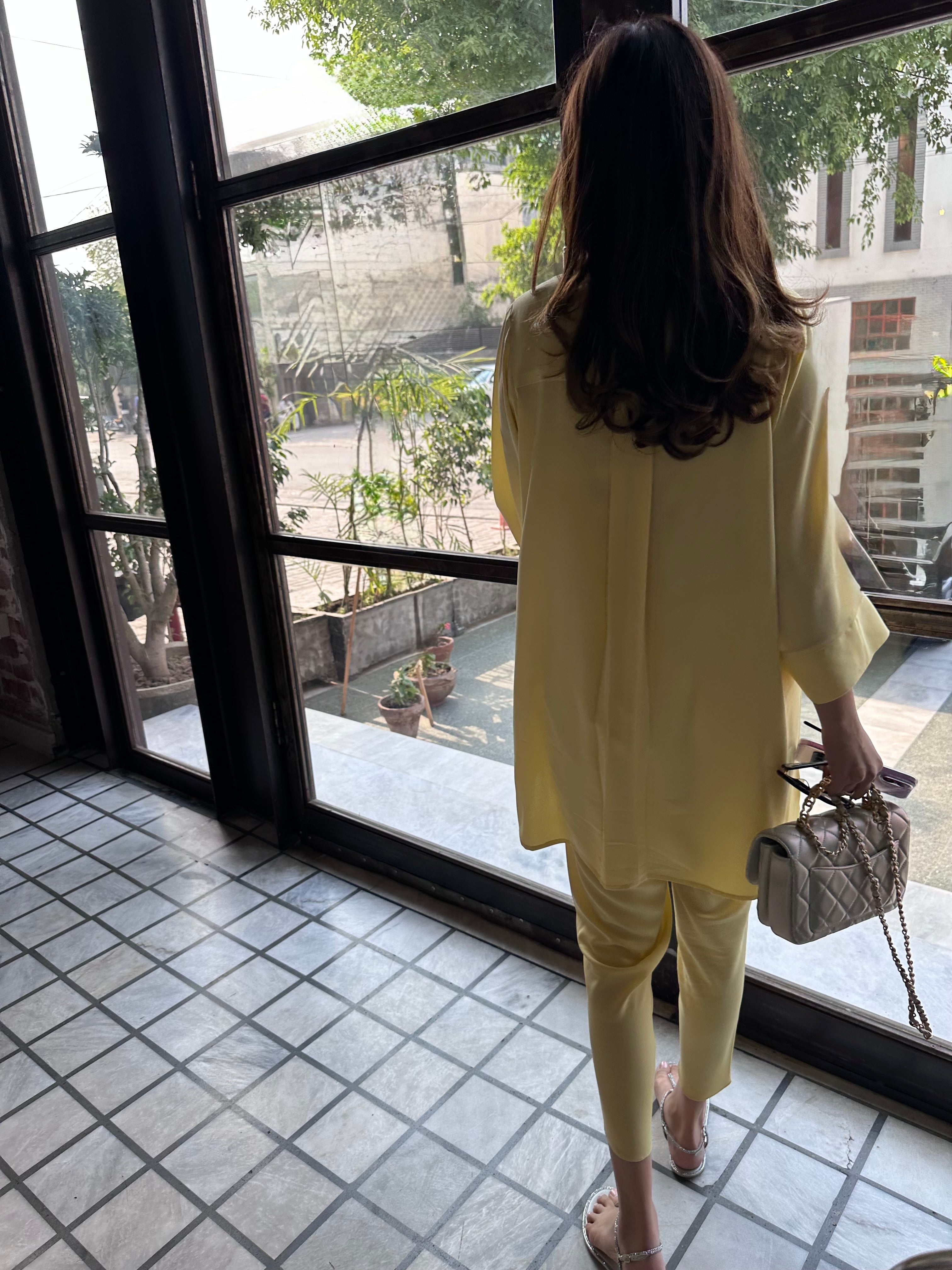 Butter Yellow Toby Tunic with Tulip Shalwar