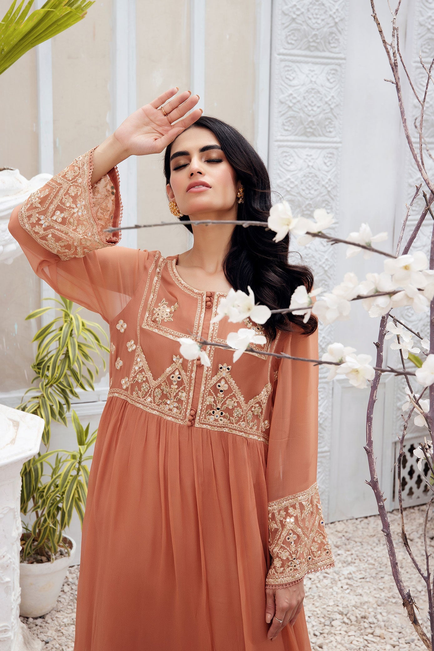 Da-1517 Rust Embroidered Kurta